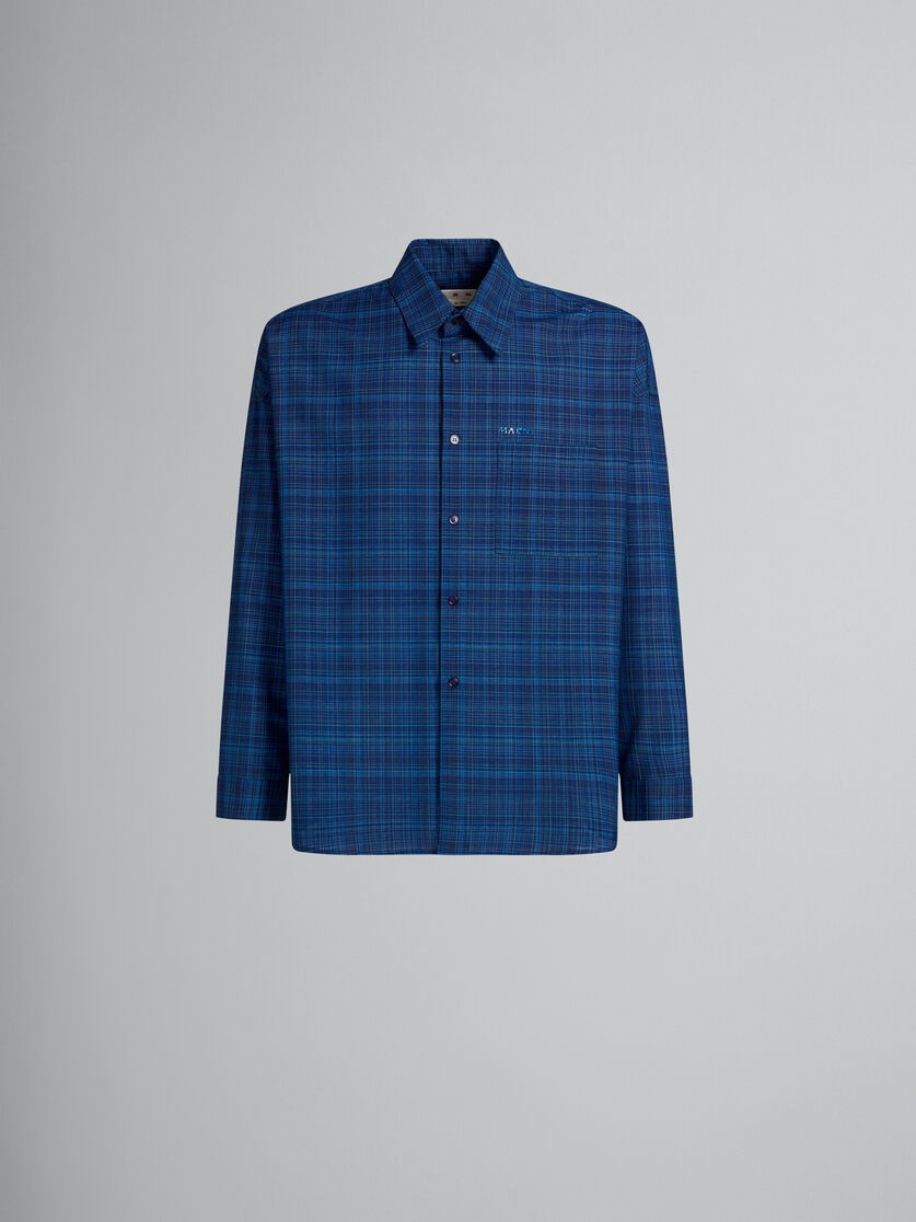 BLUE SHIRT IN CHECKED LIGHT WOOL - 1