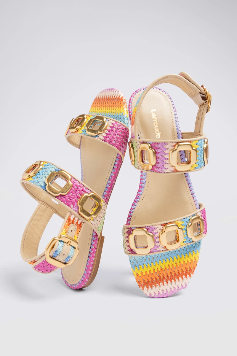 Milan Flat Sandal Rainbow Raffia 6