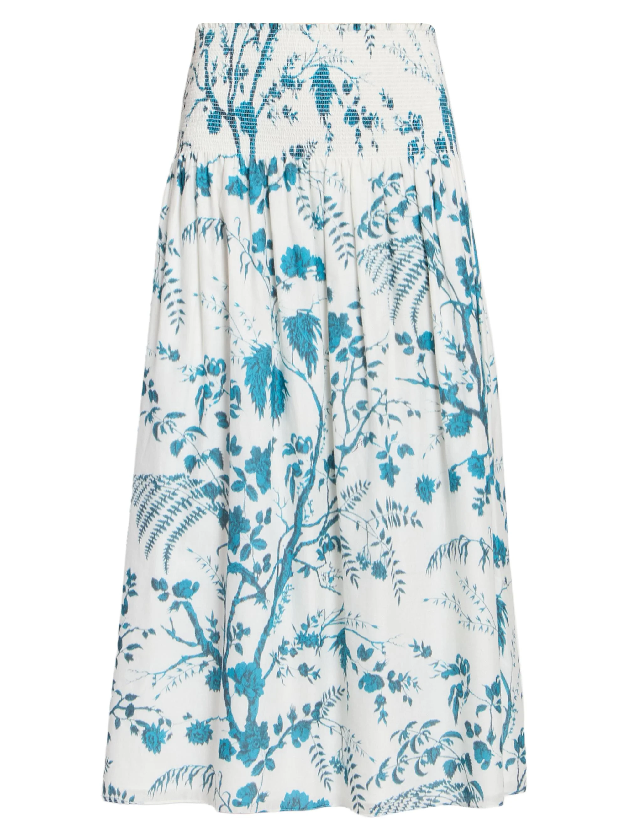 Women's Floral Cotton-Linen Midi Skirt - Wild Fern Botanical Dream - 1
