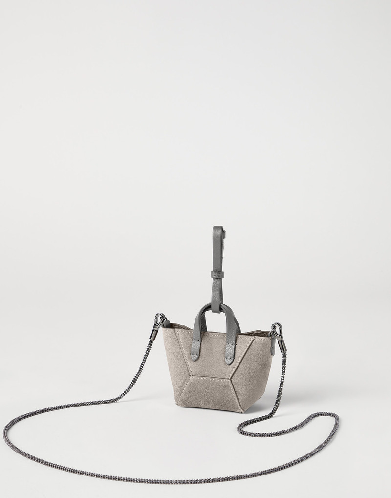 Brunello Cucinelli BC Duo micro bag in suede with precious chain outlook