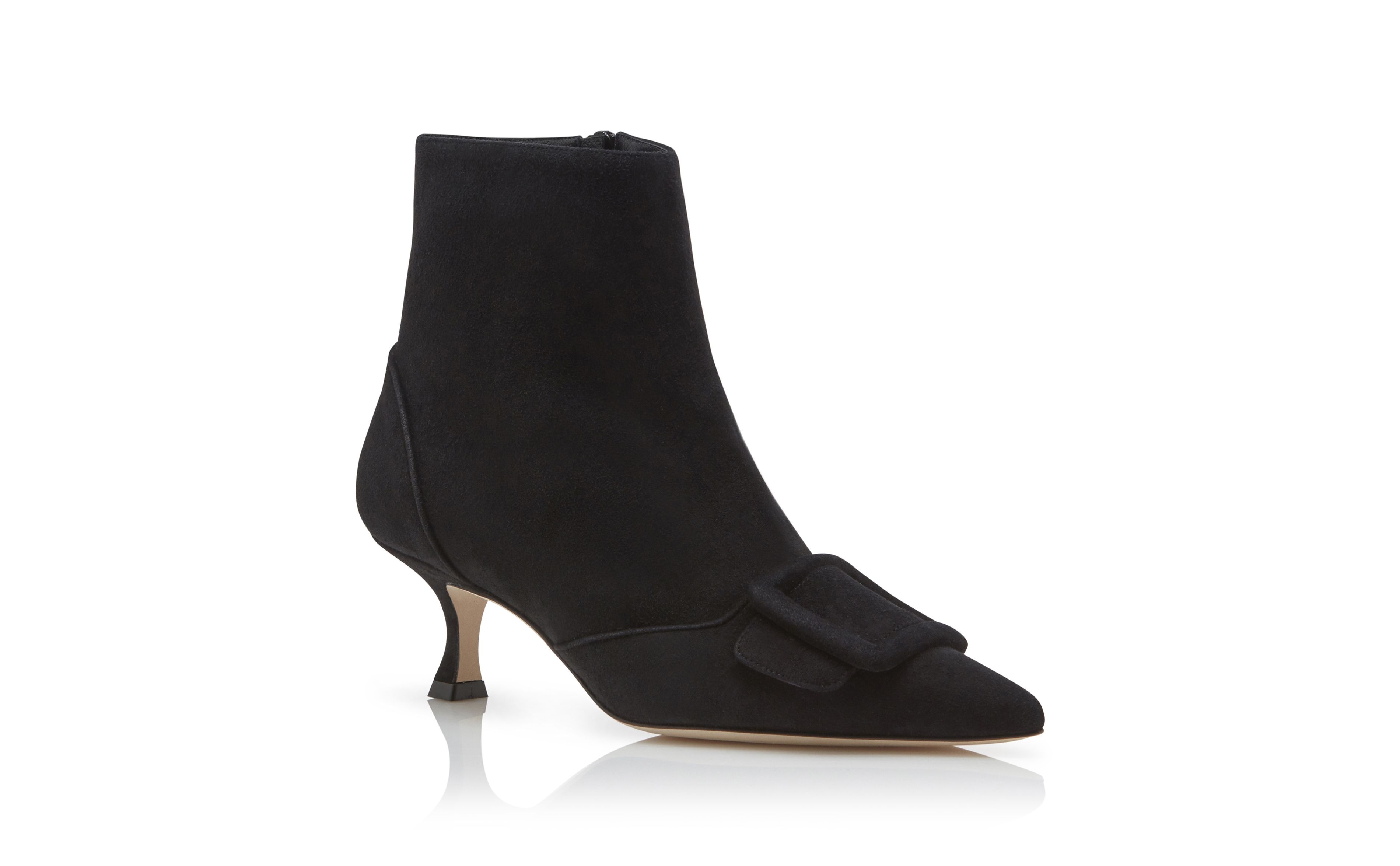 Black Suede Buckle Detail Ankle Boots - 3