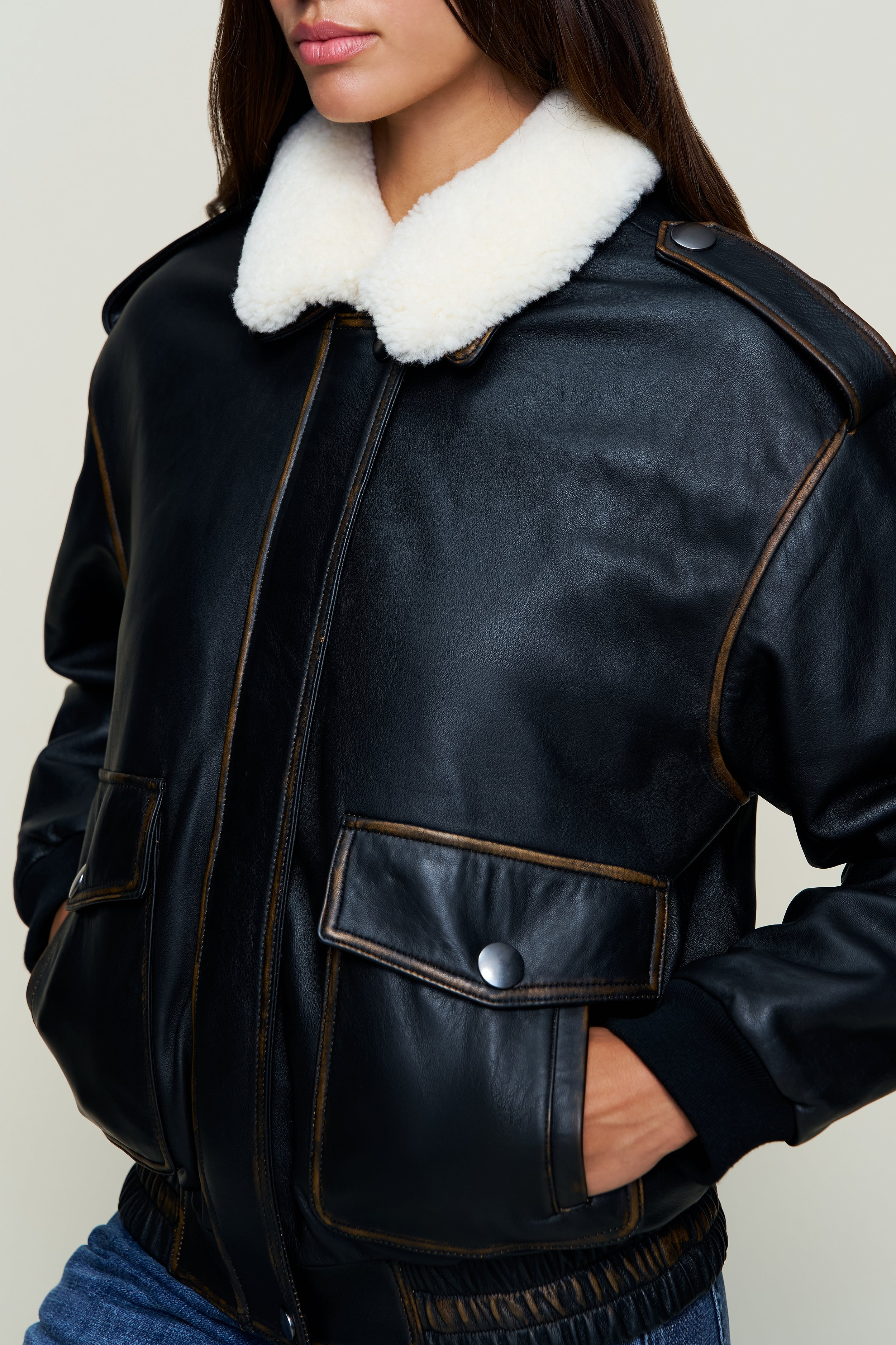 HUGO VINTAGE LEATHER BOMBER - 5