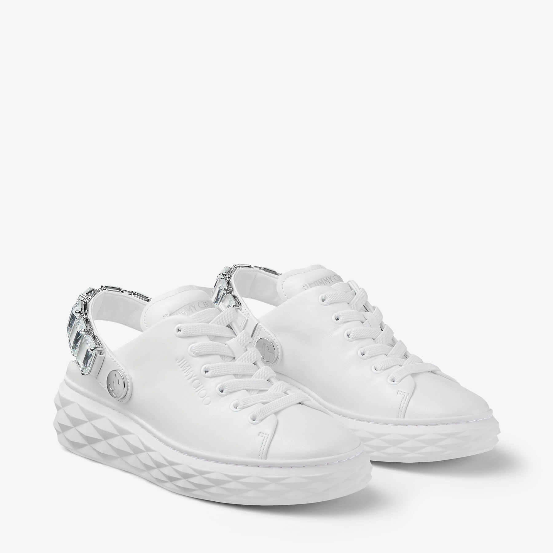 Diamond Maxi Crystal
White Nappa Leather Slipper Trainers with Crystal Strap - 3