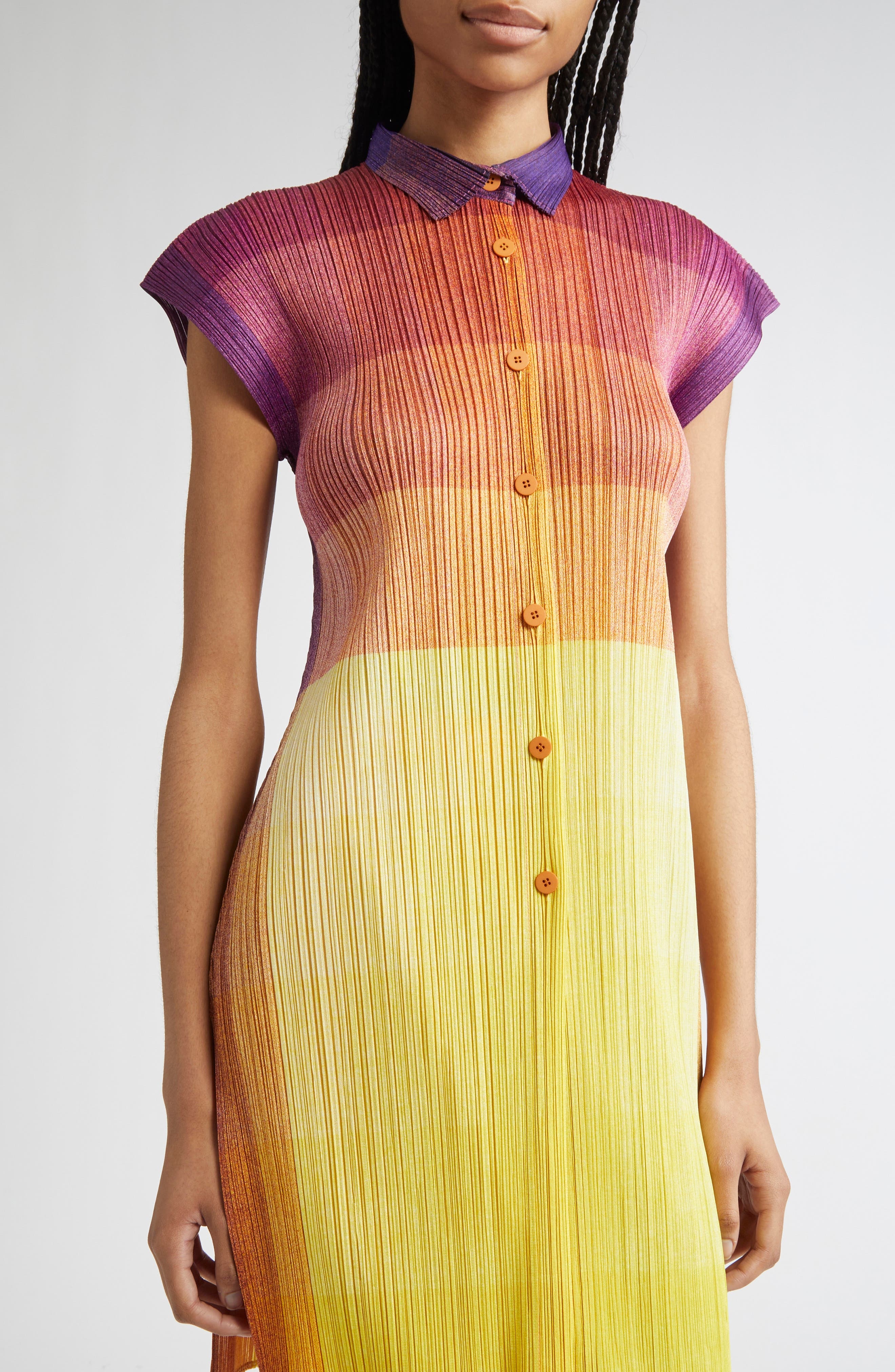 Pleats Please Issey Miyake Photon Print Pleated Shirtdress in Yellow at Nordstrom - 5