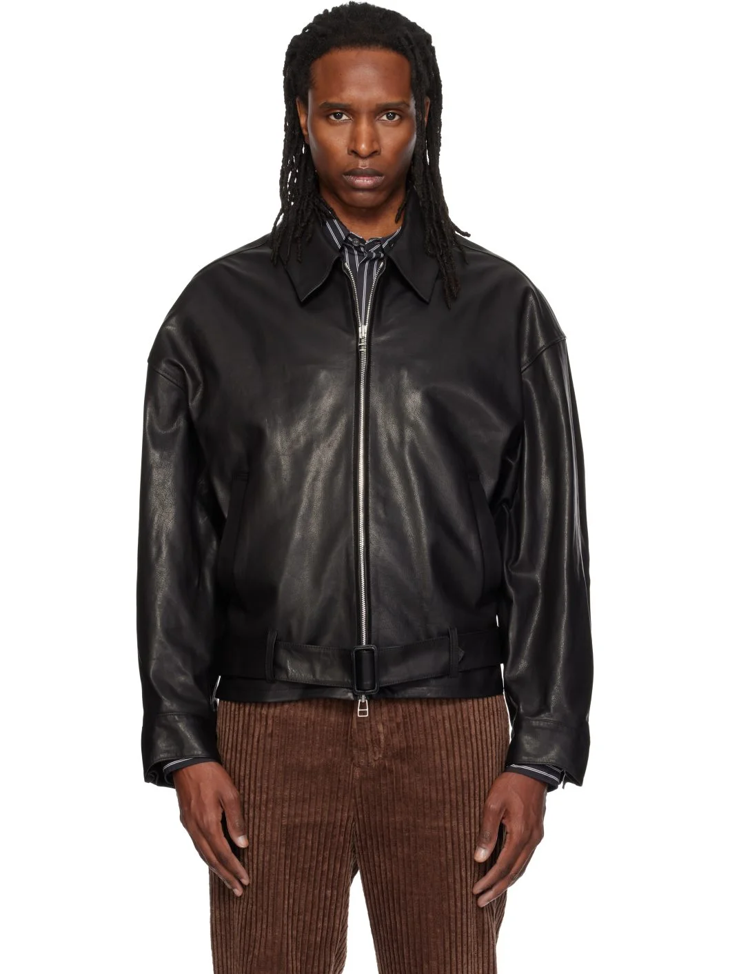 Black Oiled Leather Blouson Jacket - 1