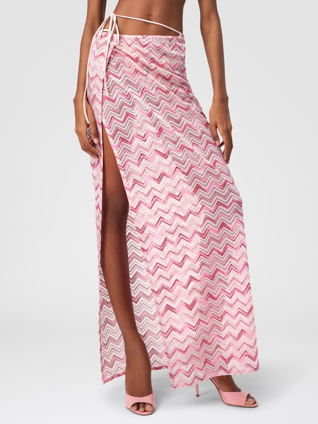Long skirt in viscose-blend tulle with slub zigzag - 4