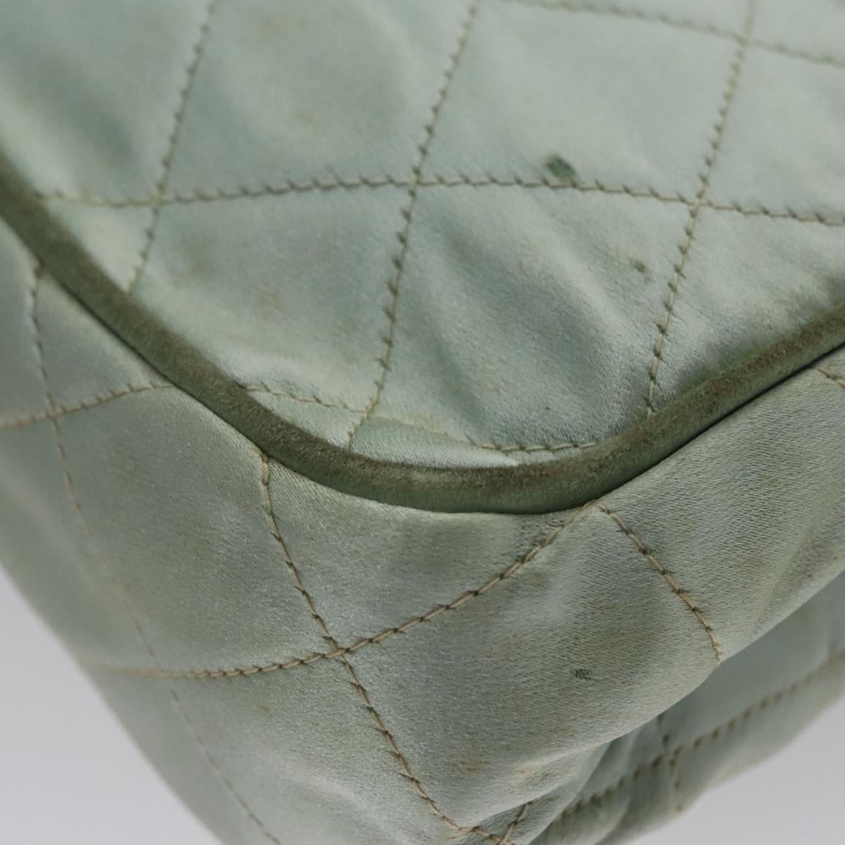CHANEL Matelasse Hand Bag Satin Green CC - 9