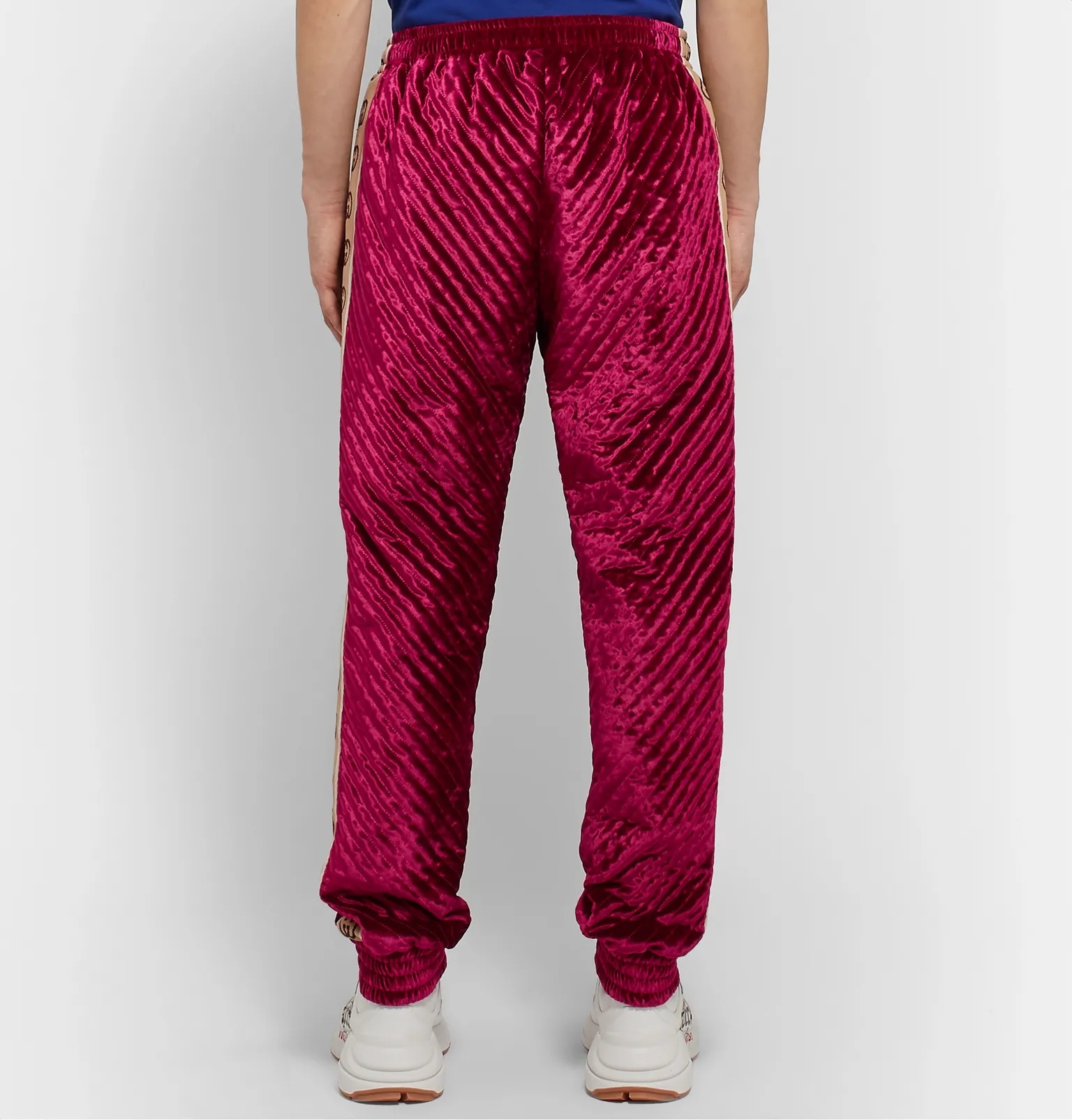 Logo-Jacquard Webbing-Trimmed Quilted Padded Velvet Sweatpants - 5