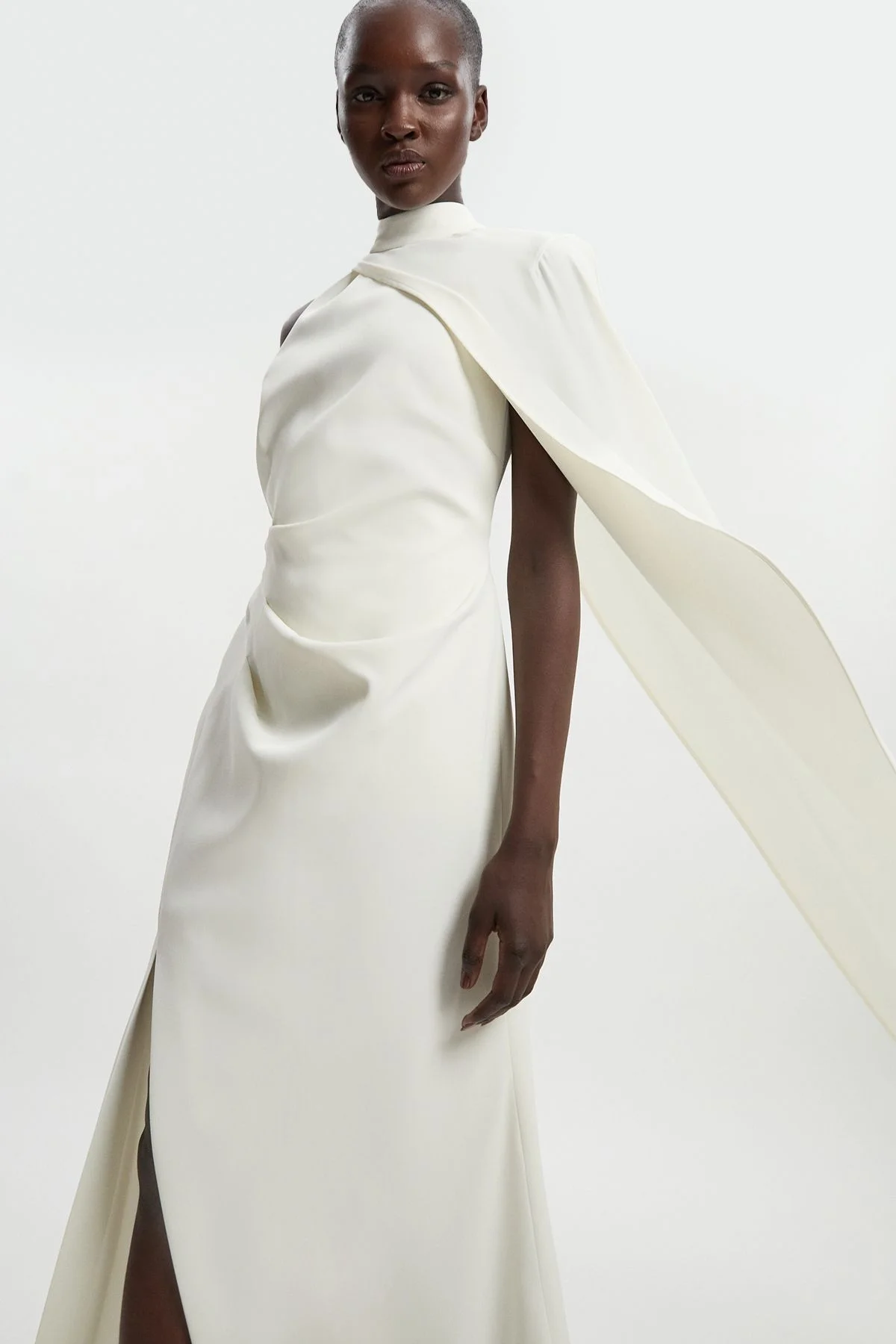 Petite Soft Tailored One Shoulder Cape Sleeve Maxi Dress - 1