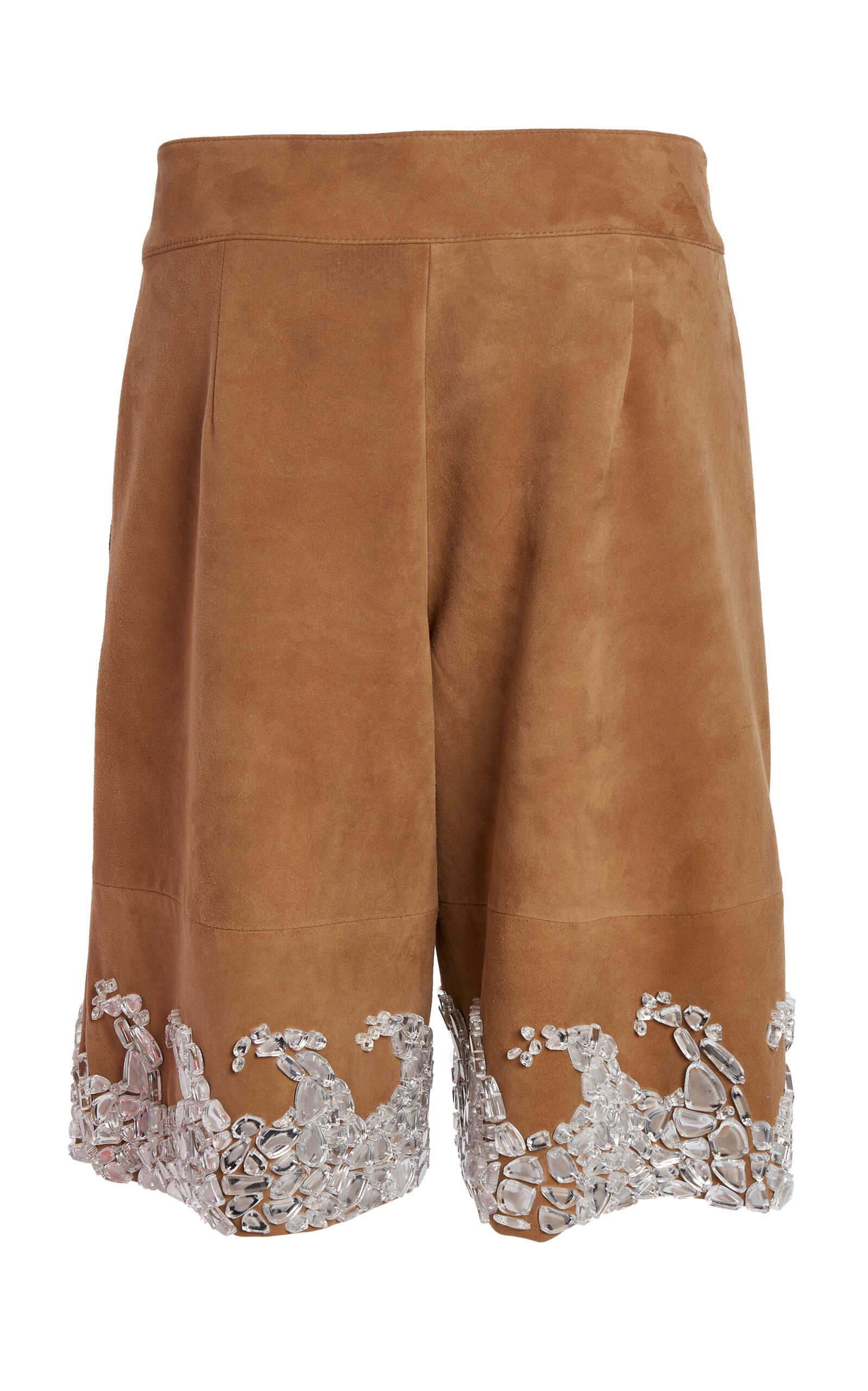 Corrode Wave Embellished Suede Shorts tan - 5