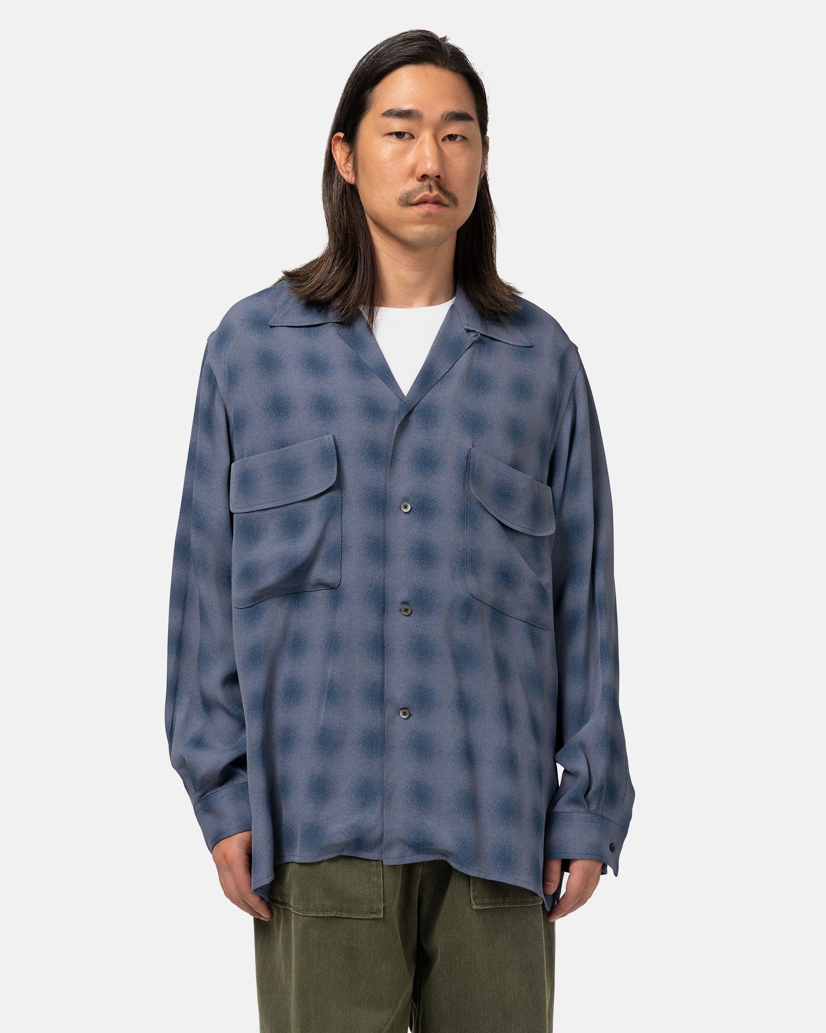 トップス YOKE OMBRE PLAID OPEN COLLAR SHIRT YOKE-Blurred-Ombre-Plaid-Open-