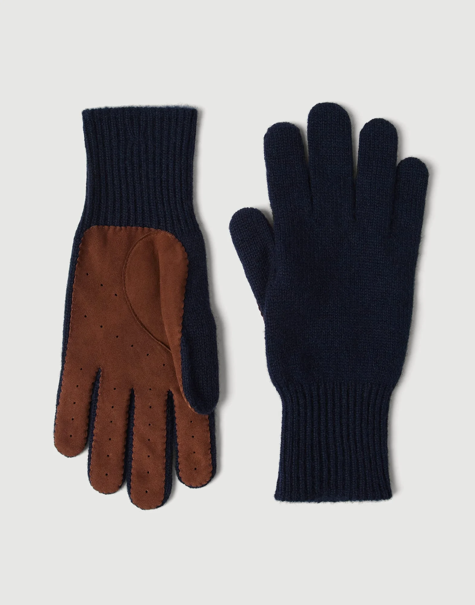Cashmere knit gloves with suede palm - 1