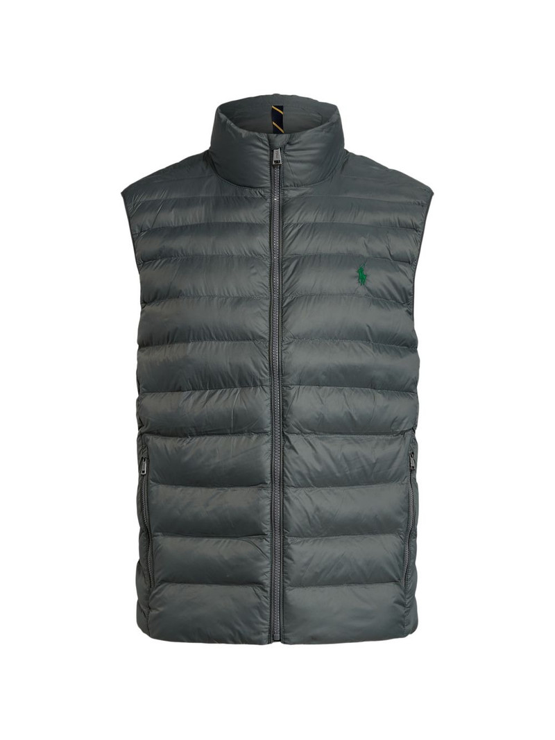 logo print quilted gilet 1