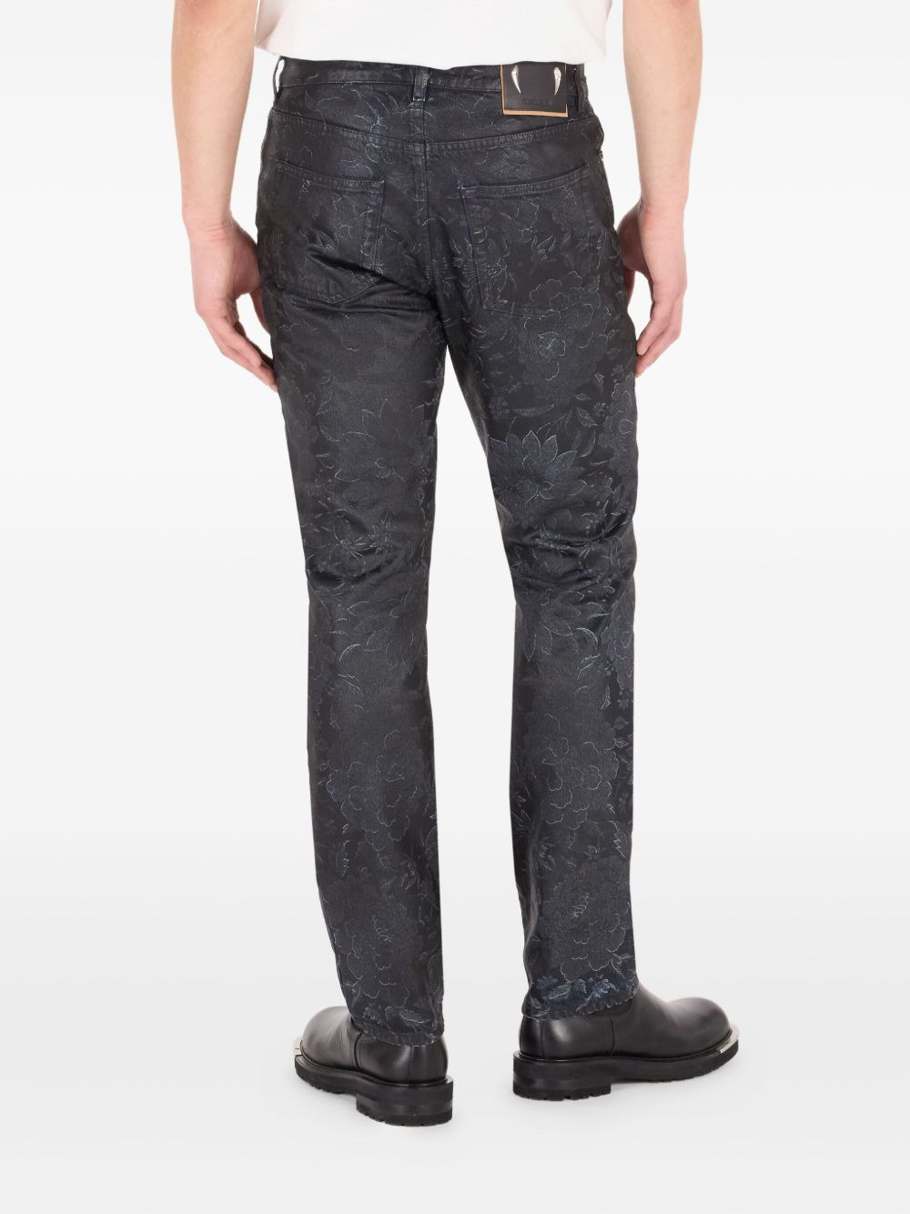 floral-motif faded jeans - 4