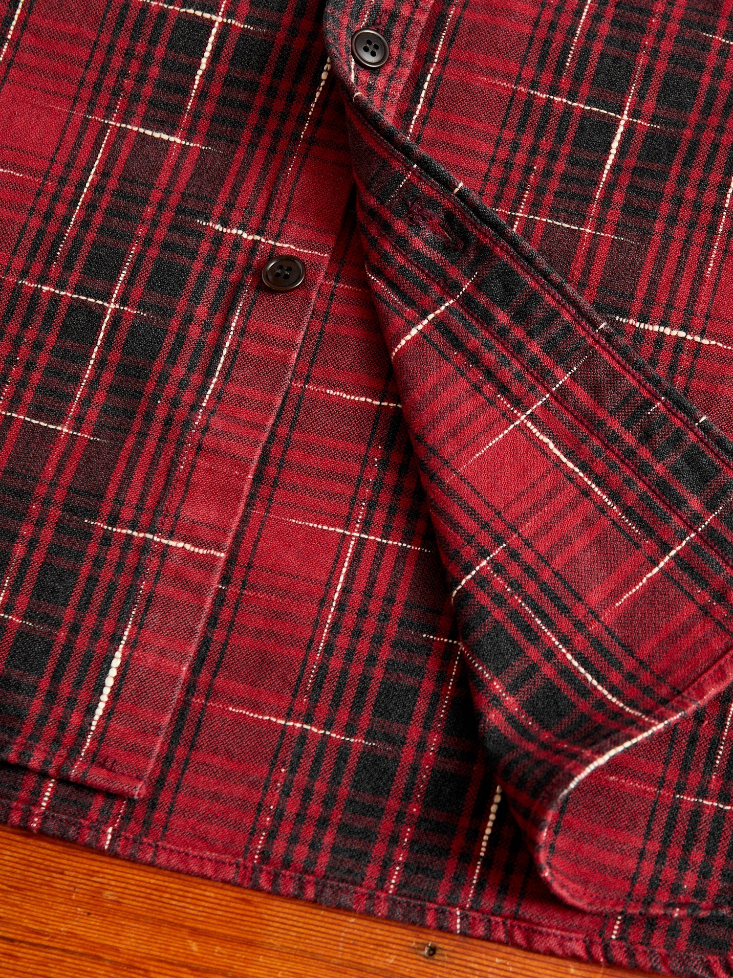 "Midare Kasuri" Heavyweight Flannel Overshirt in Red - 7