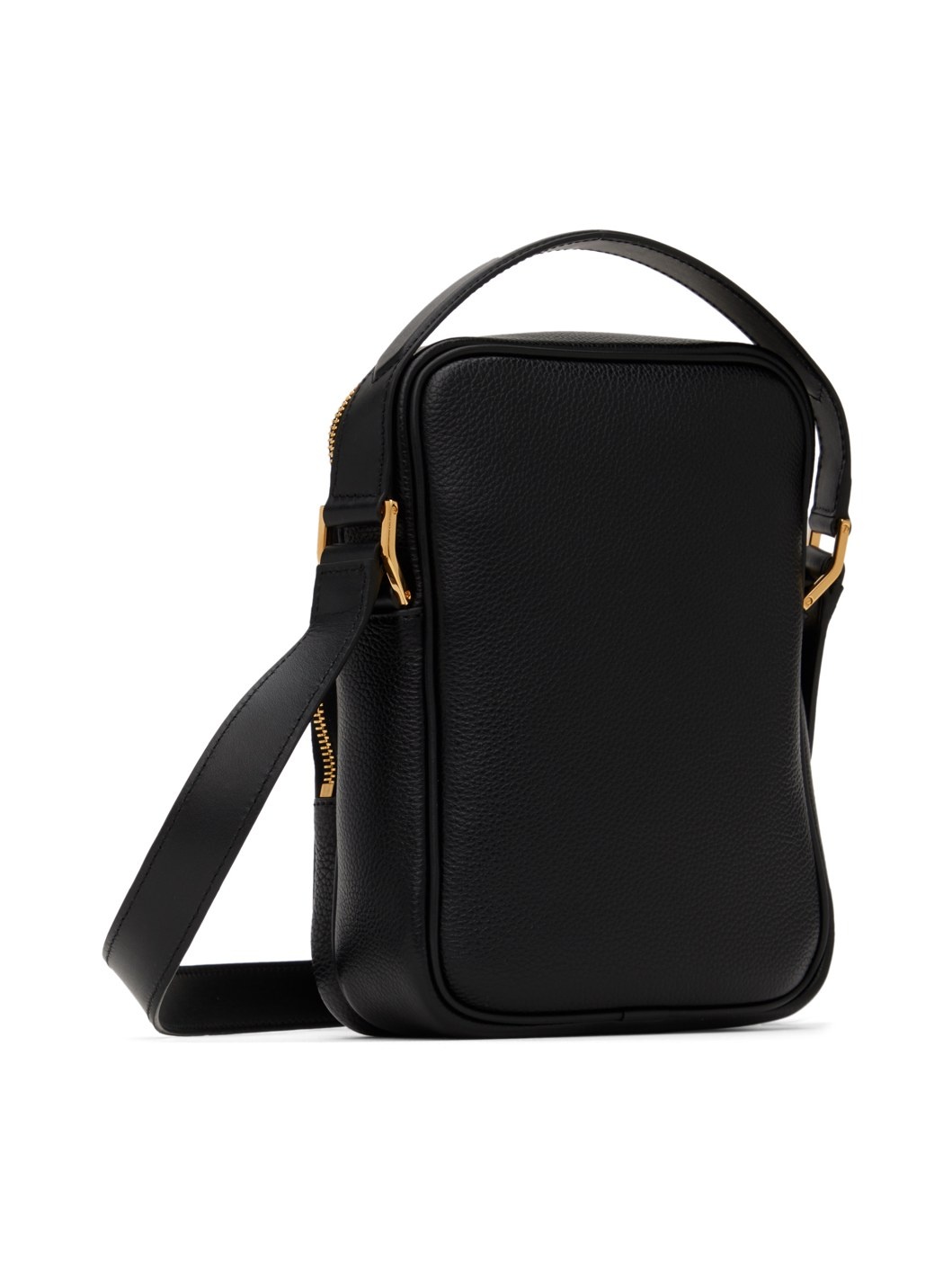 Black Soft Grain Leather Small Messenger Bag - 3