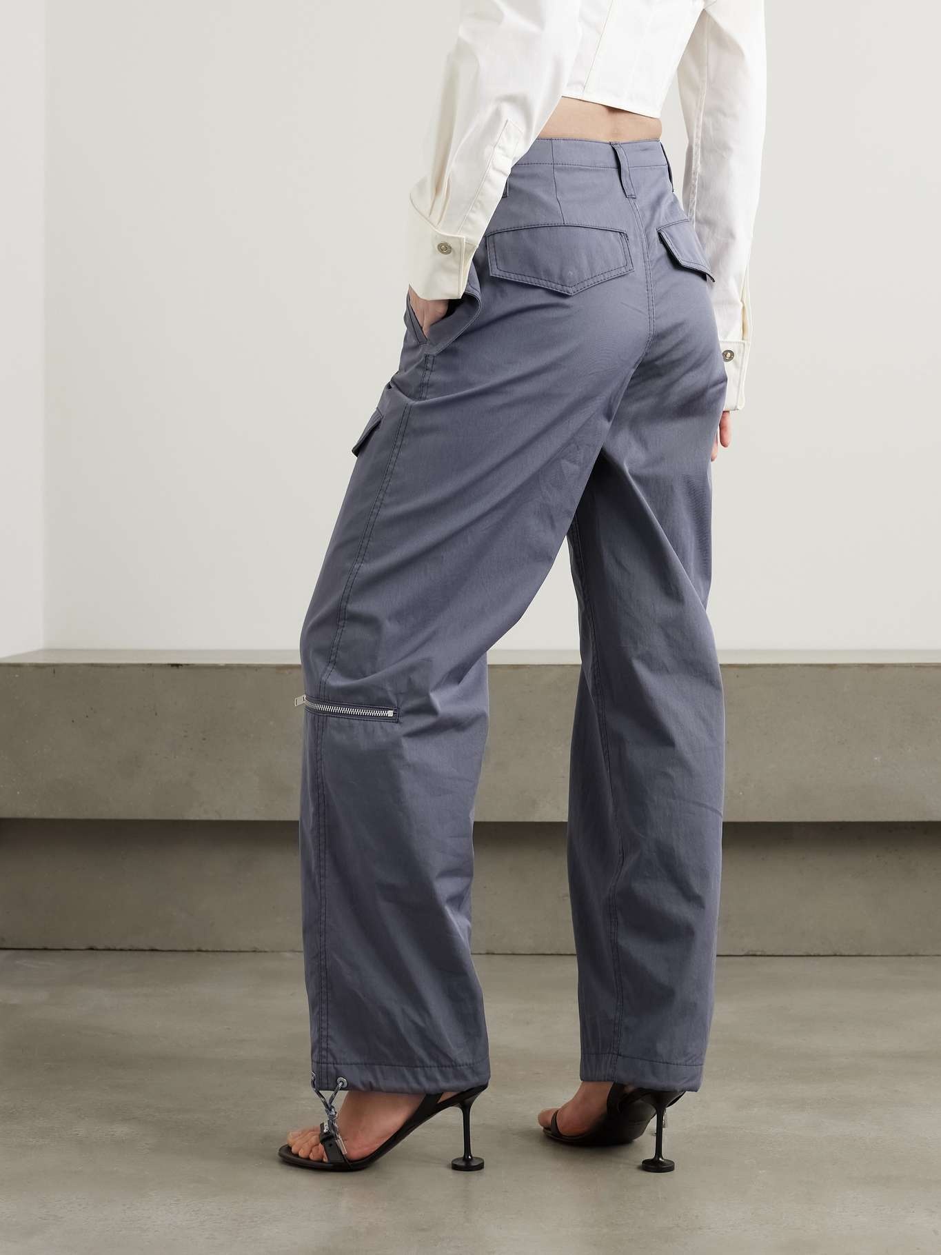 Lace-up organic cotton-blend twill wide-leg pants - 3