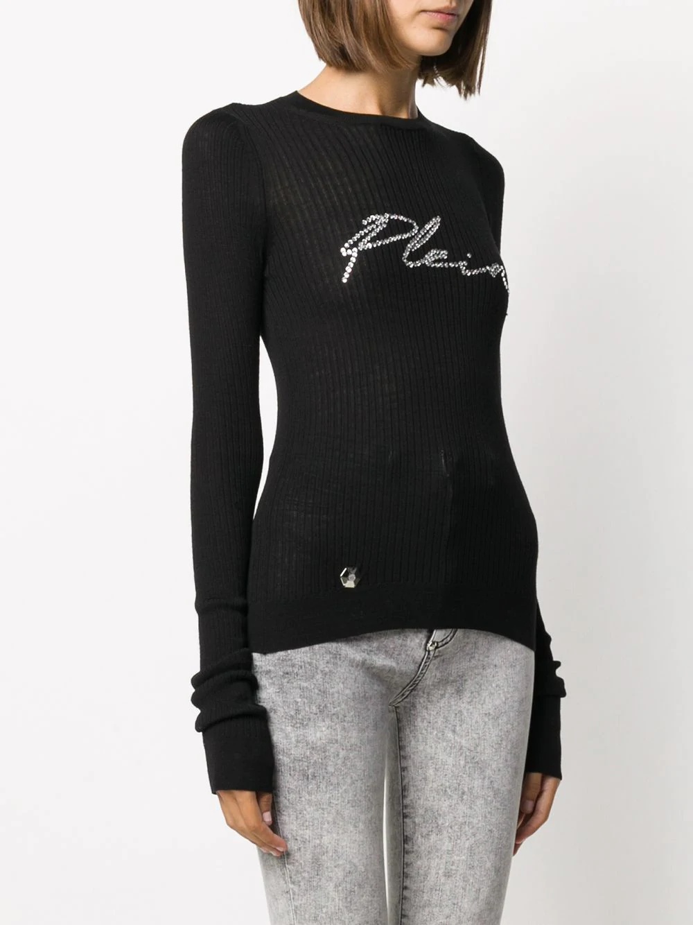 crystal-embellished logo rib top - 3