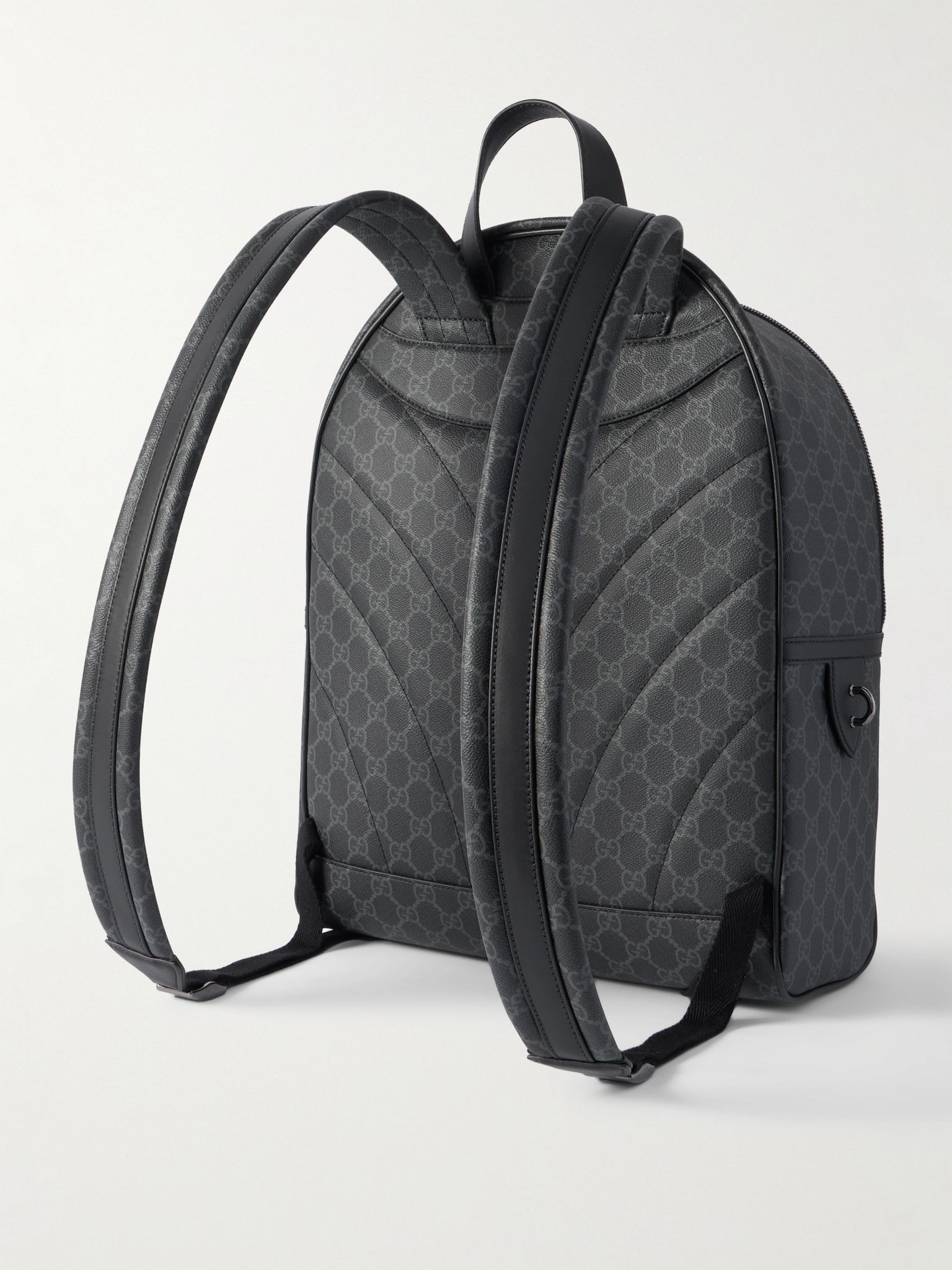 GG Leather-Trimmed Monogrammed Coated-Canvas Backpack Black - 3