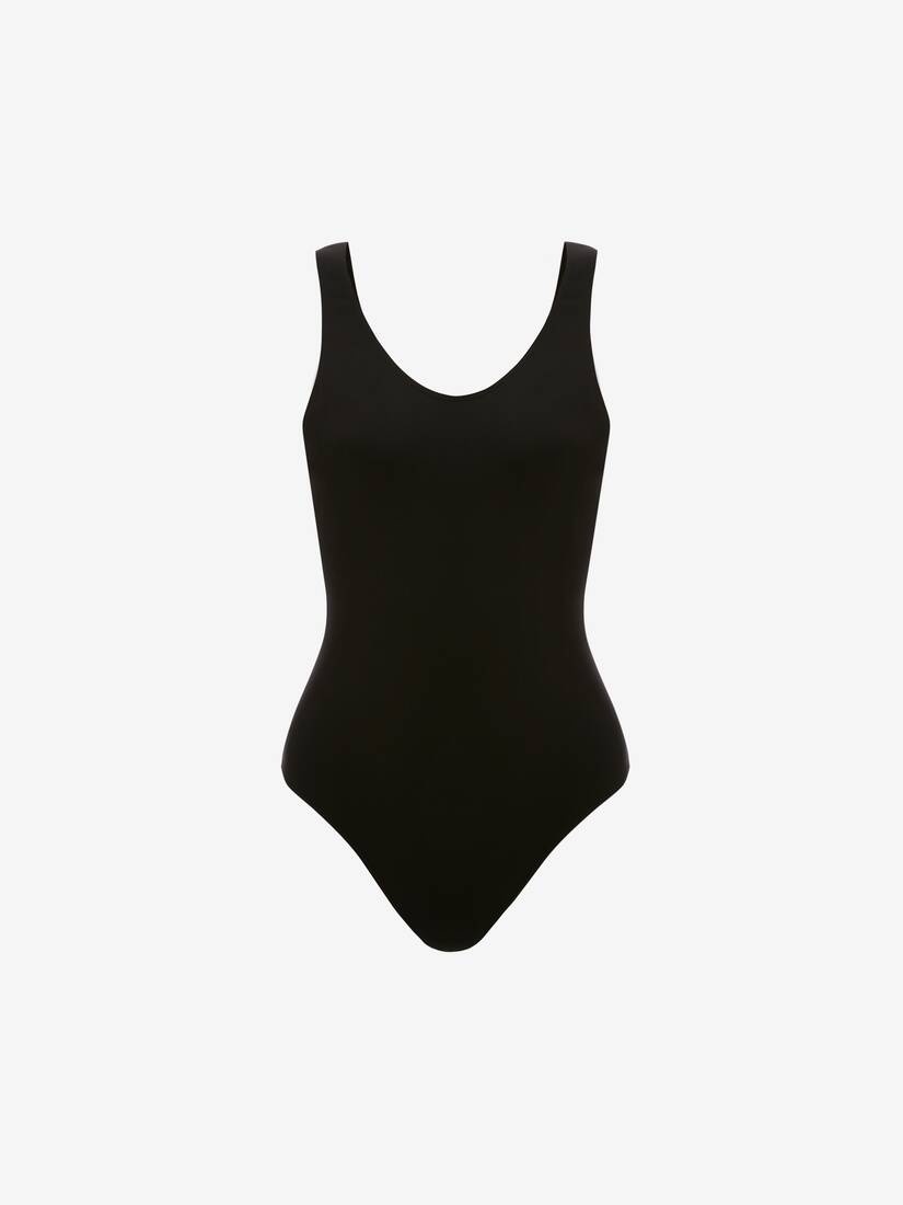 Women's Scoop Back Scuba Bodysuit in Black - 1