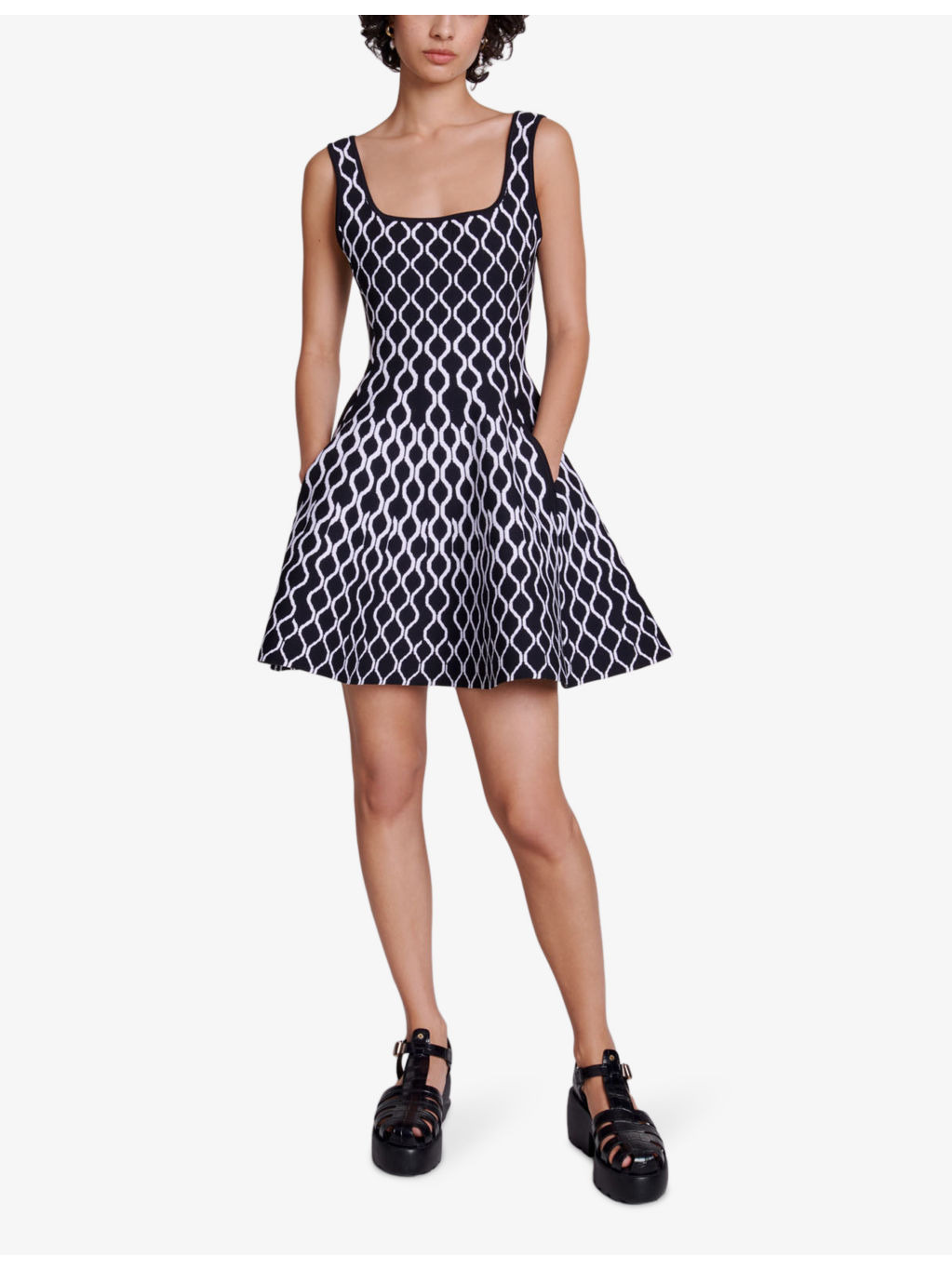 Square-neck geometric-pattern stretch-knit mini dress - 2