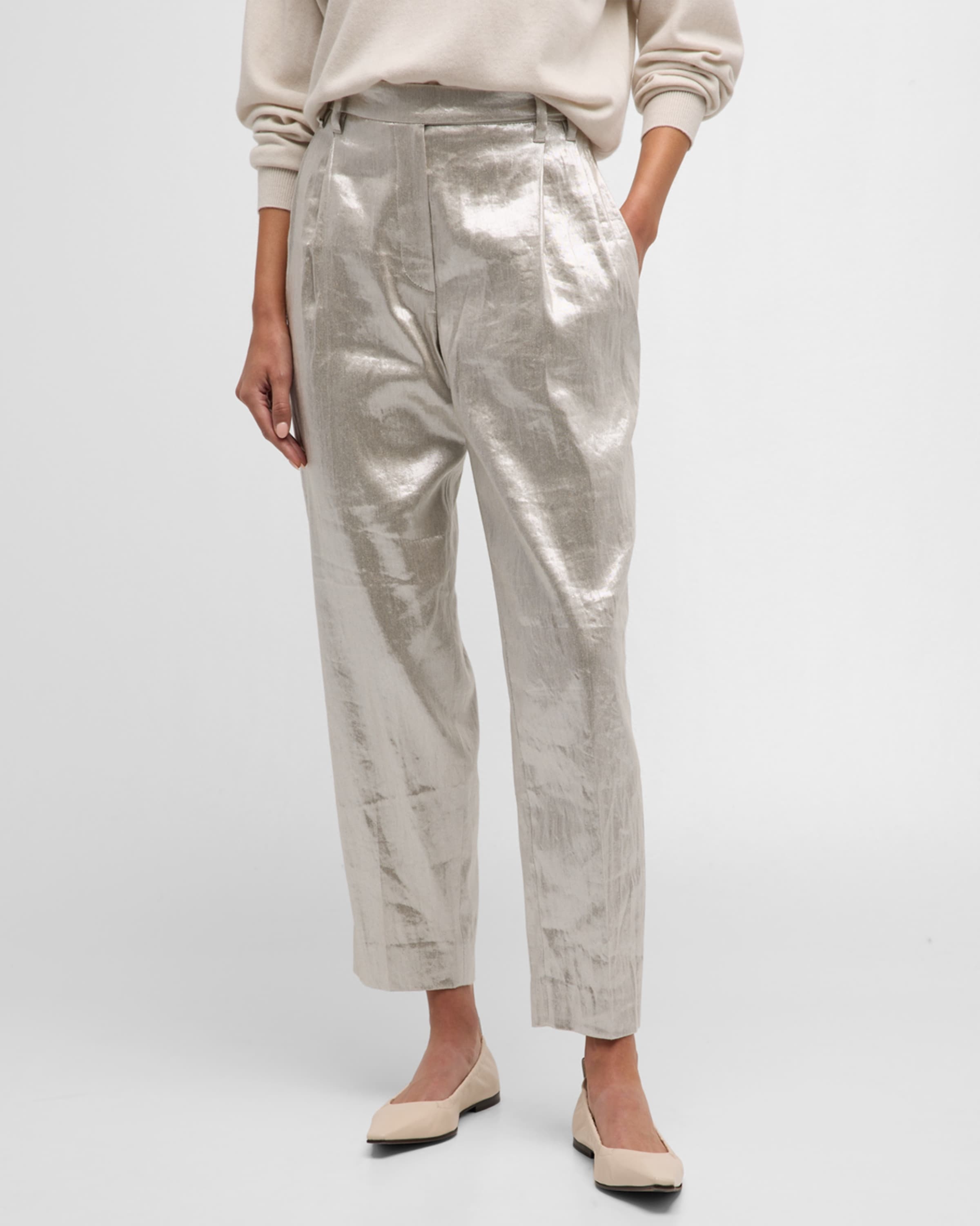 Linen Metallic Tailored Pants - 2
