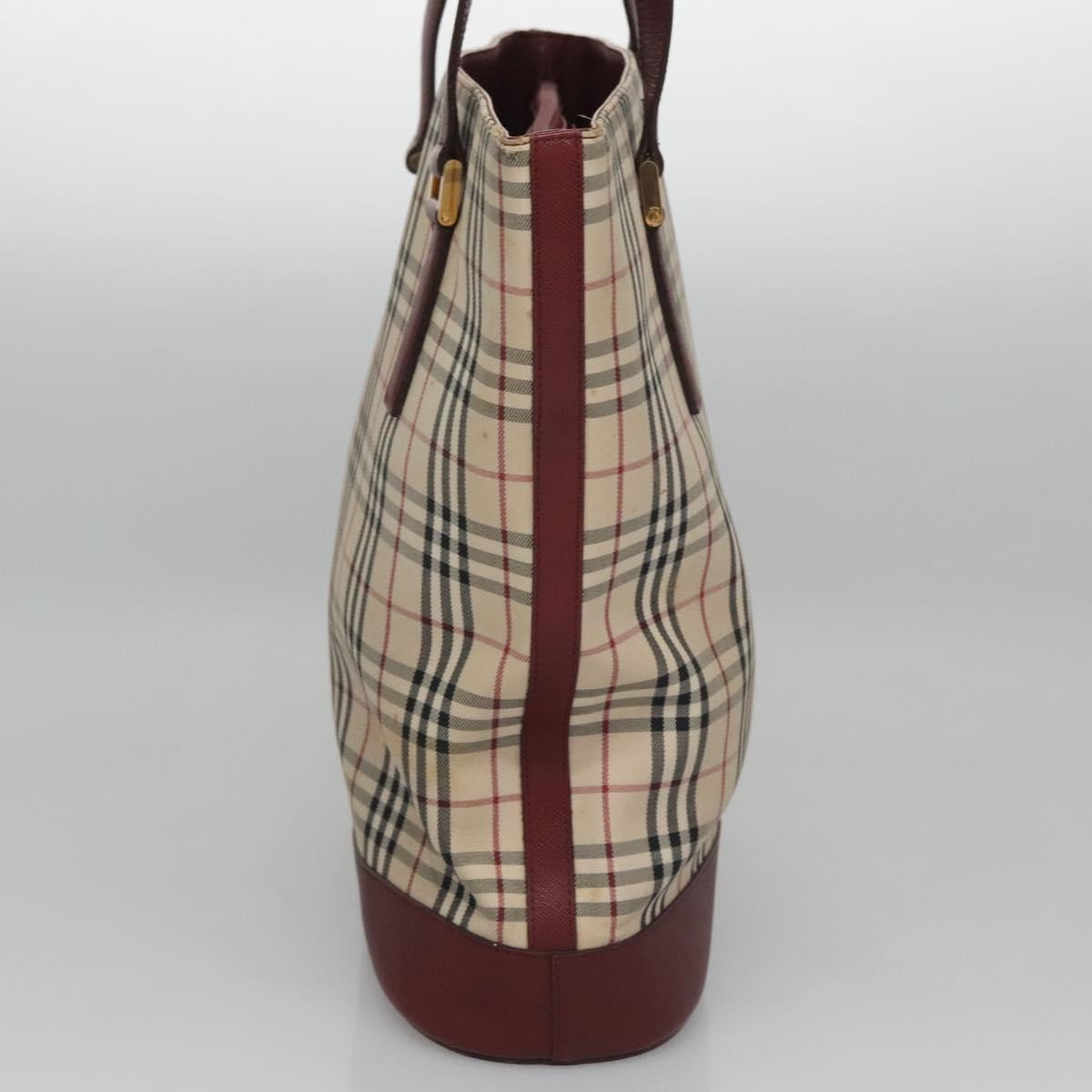 Burberry Nova Check Tote Bag Canvas Leather Beige Red Gold - 6