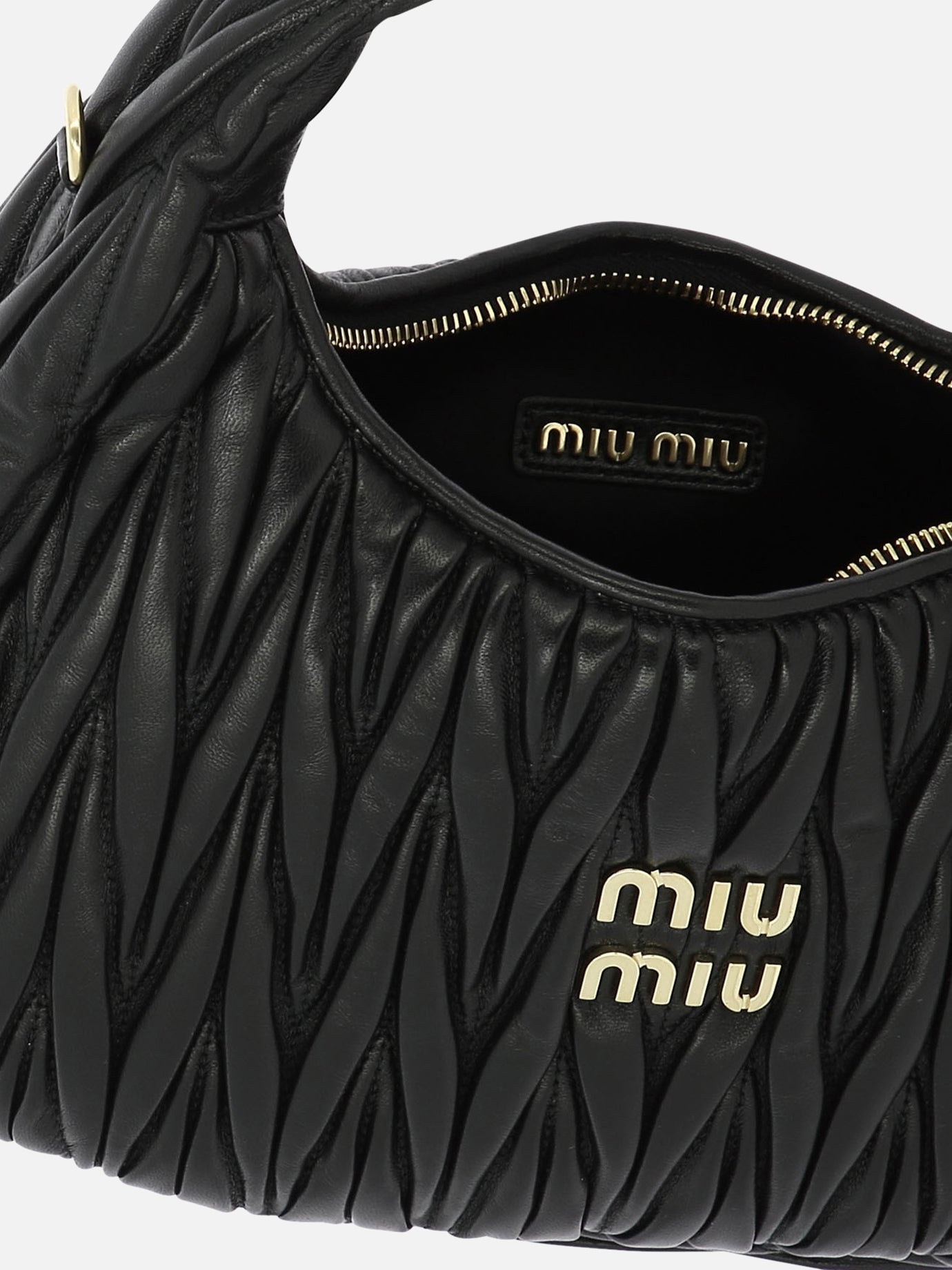 Miu Wander Leather Shoulder Bag in Black - Miu Miu