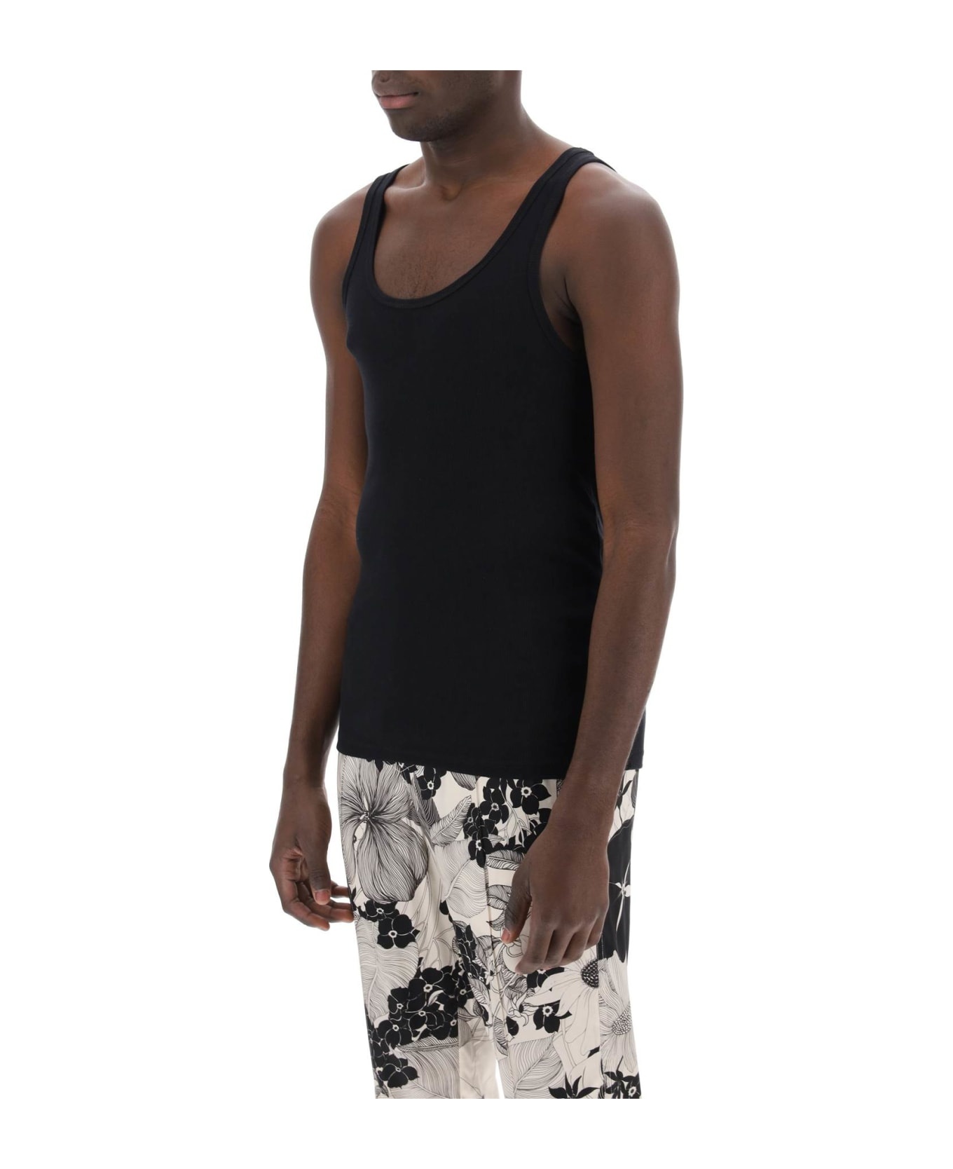 Black Cotton And Modal Tank Top - 4