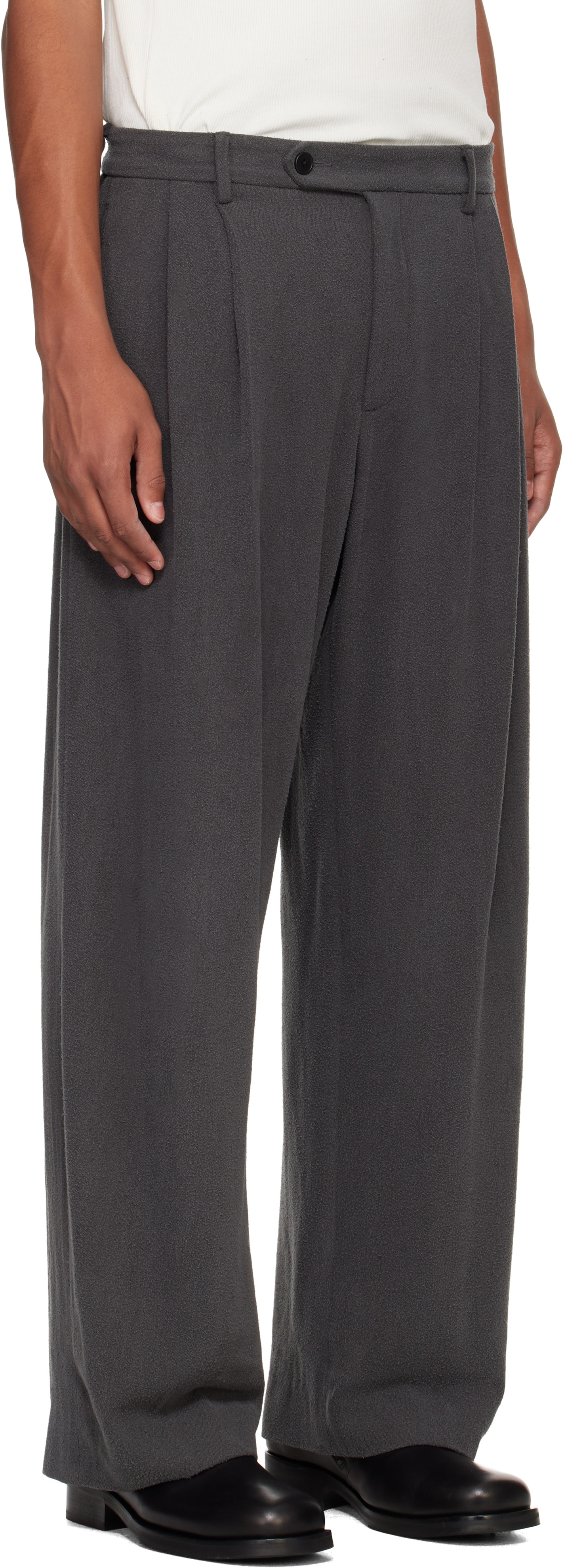 Gray Double Pleat Trousers - 2
