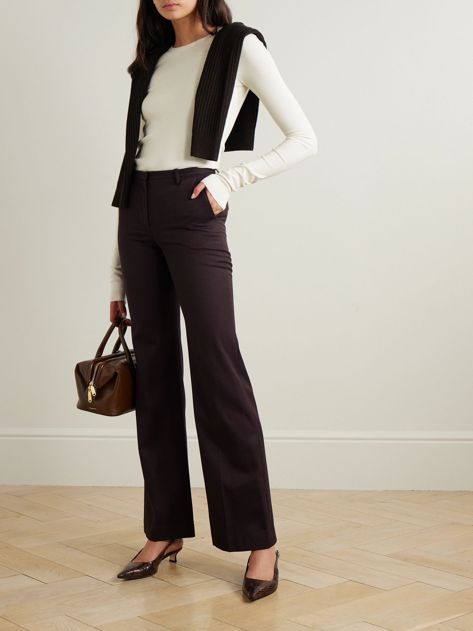 Ribbed stretch cotton and modal-blend top Cream - 2