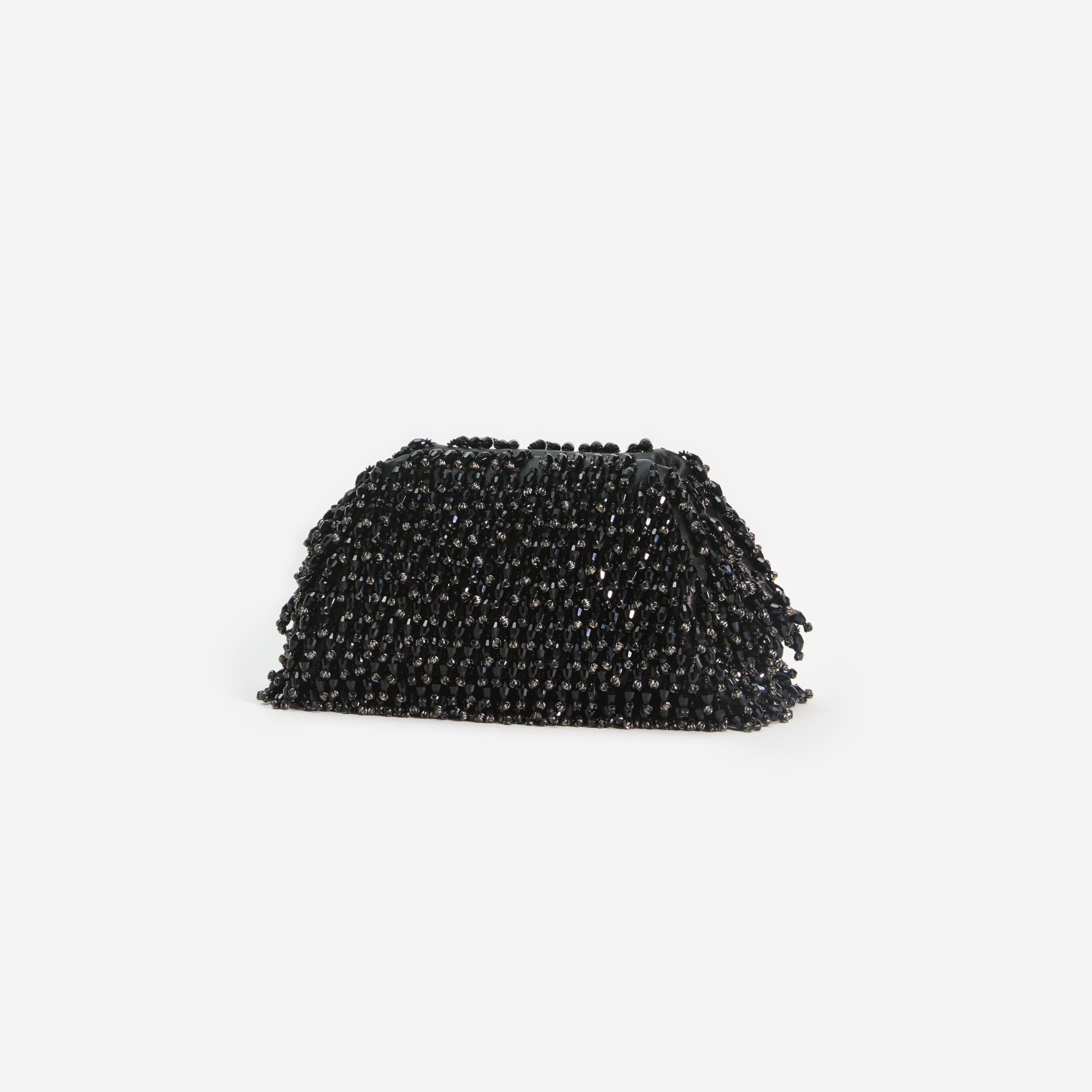 Black Crystal Embroidery Clutch Bag - 2