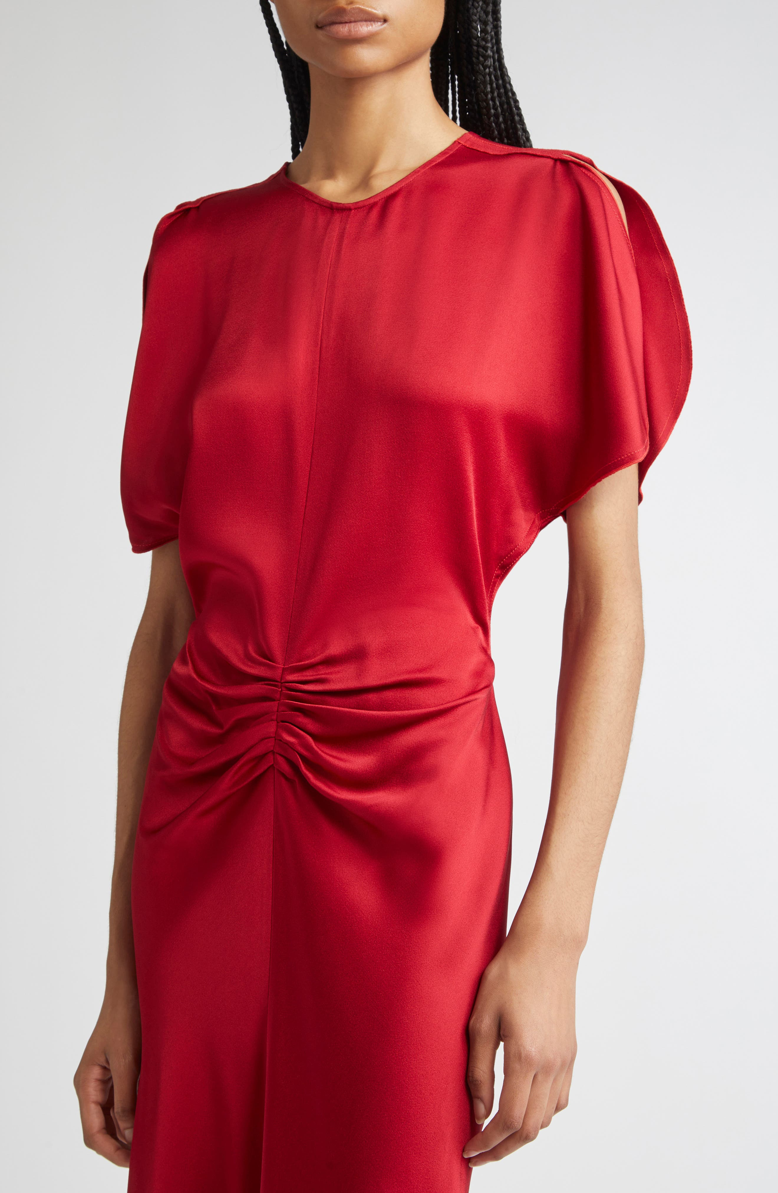 Victoria Beckham Ruched Waist Midi Dress in Rose at Nordstrom - 4