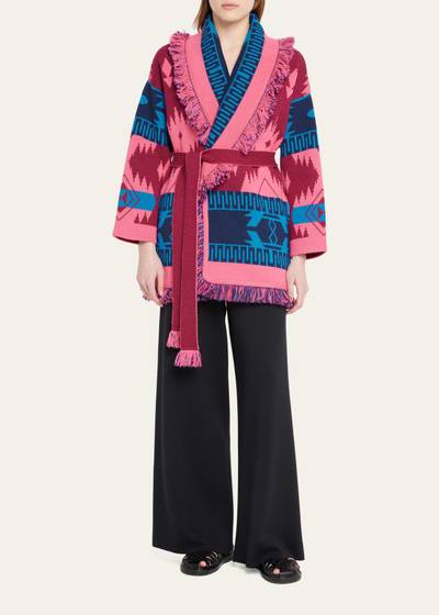 Alanui Icon Jacquard Fringe Belted Cashmere Cardigan outlook