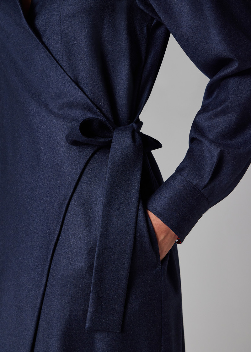 Women's Navy Wool-Cashmere Blend Flannel Dress 8