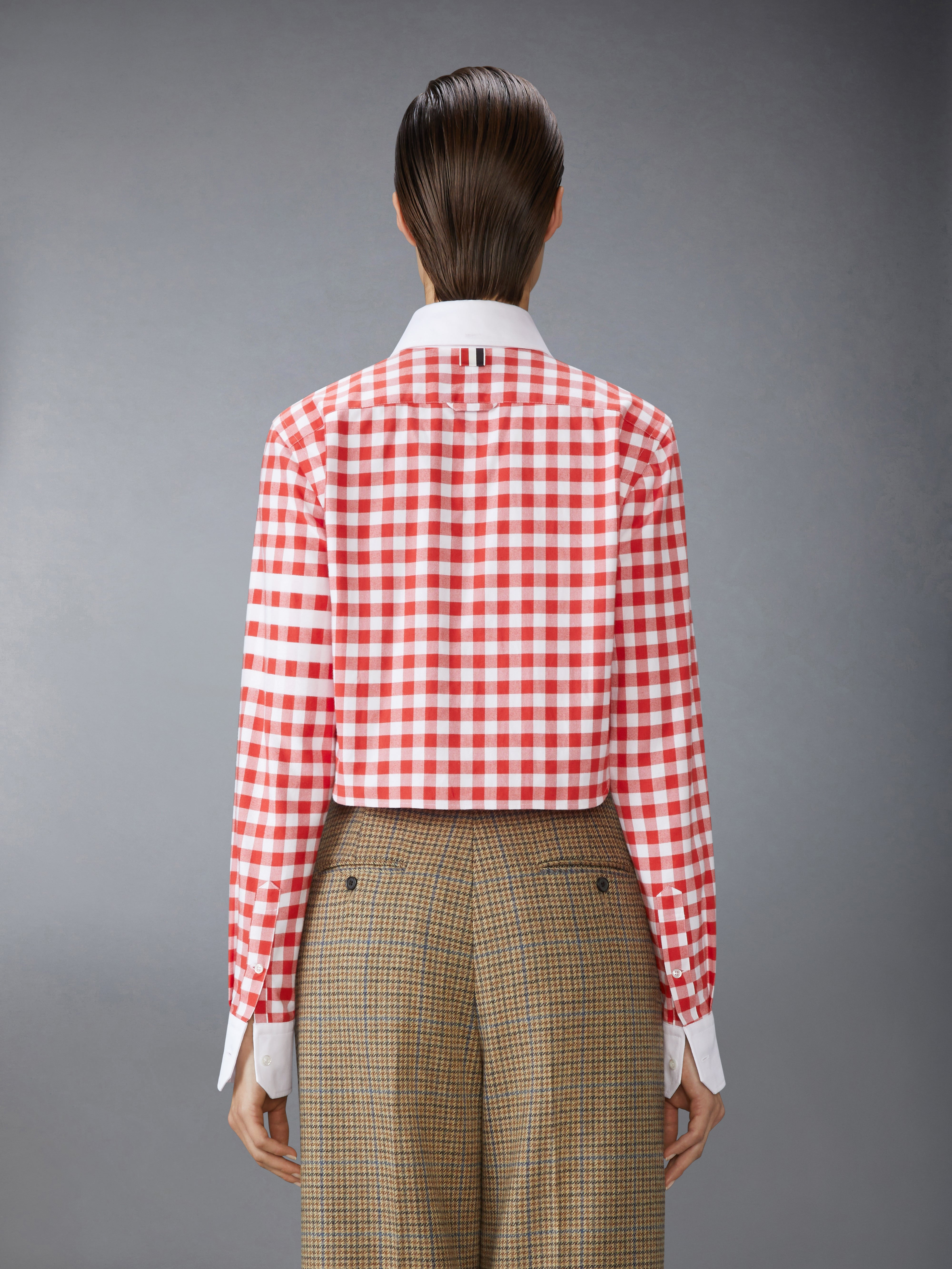 GINGHAM CHECK FLANNEL 4-BAR CROPPED SHIRT - 3
