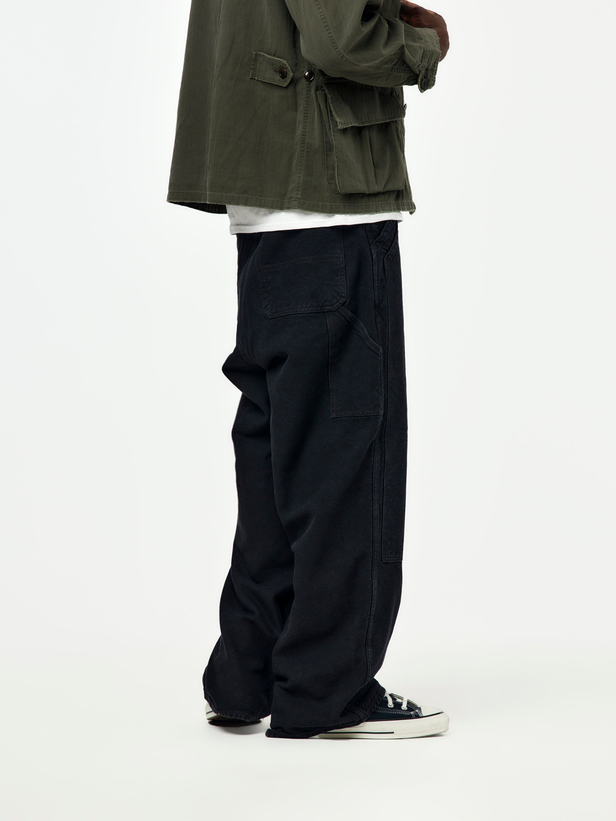 VINTAGE SILK HEMP DOUBLE KNEE PANTS (BLACK) - 3
