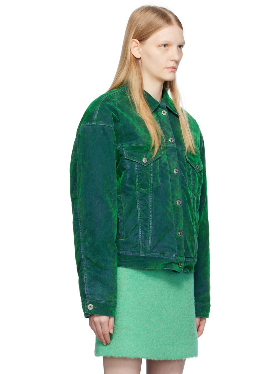 Green Flocked Denim Jacket - 2