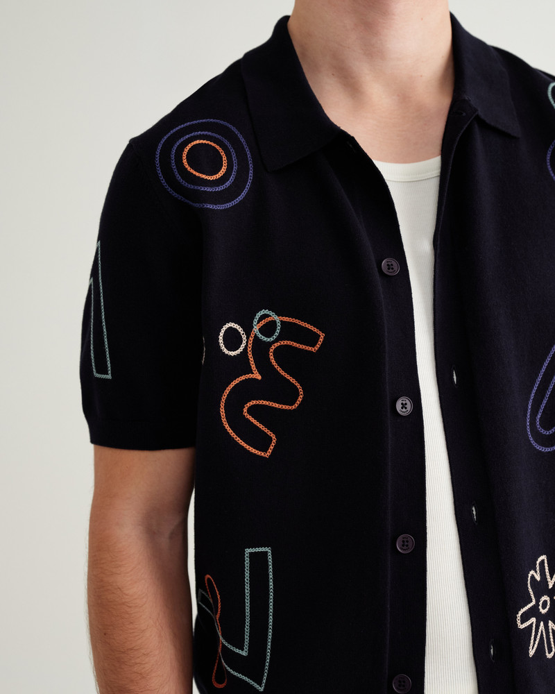 Wax London Tellaro - Navy And Multicolour Shapes Embroidered Shirt outlook