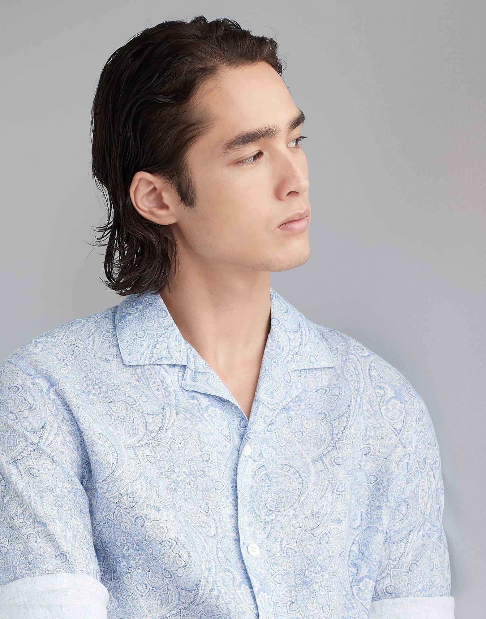 Paisley Flower linen easy fit shirt with camp collar - 3