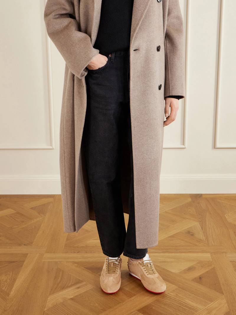 Christian Louboutin Eleonora Studded Leather-trimmed Suede Sneakers outlook