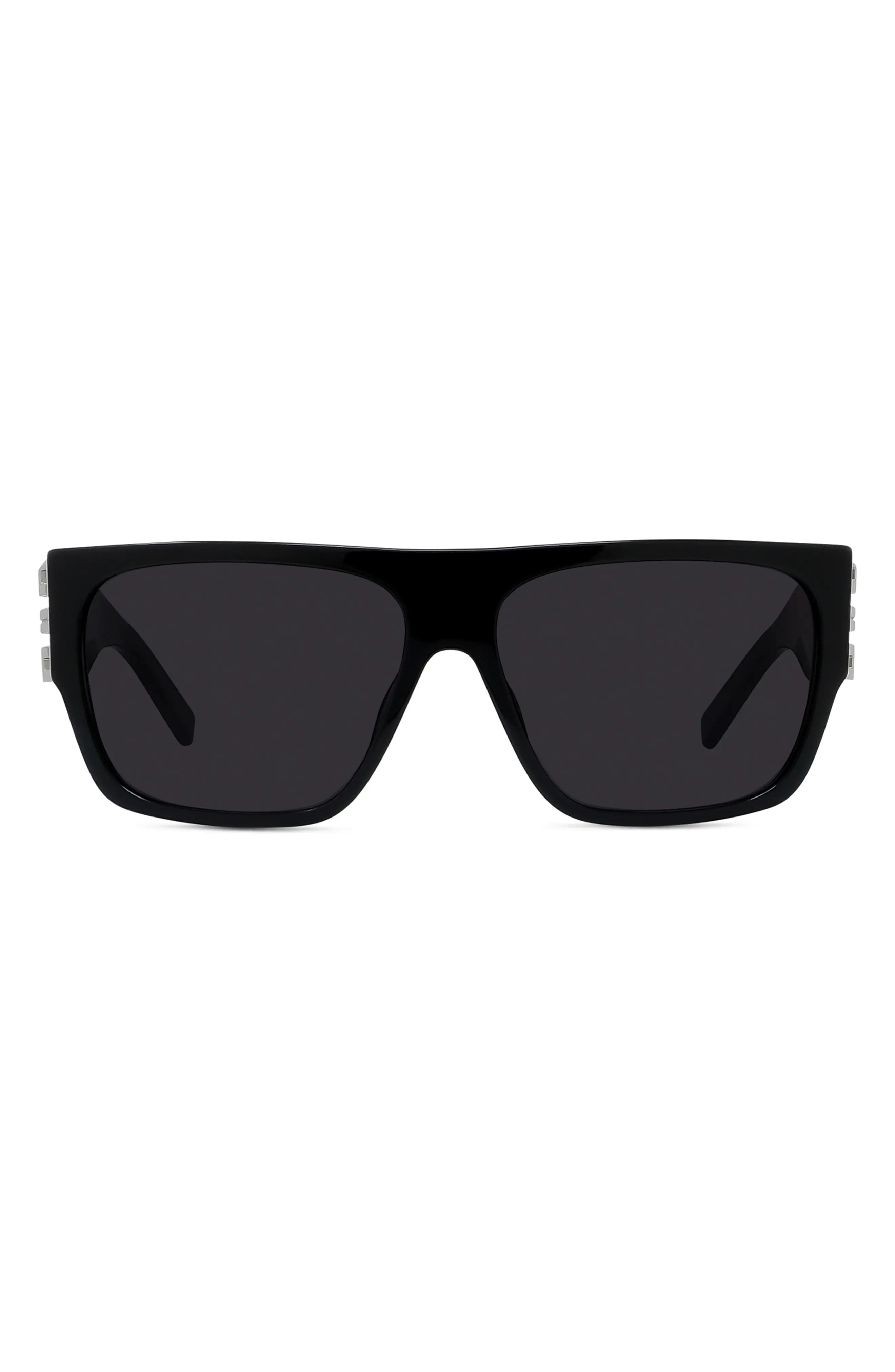 4G Rectangular Sunglasses in Shiny Black /Smoke - 1