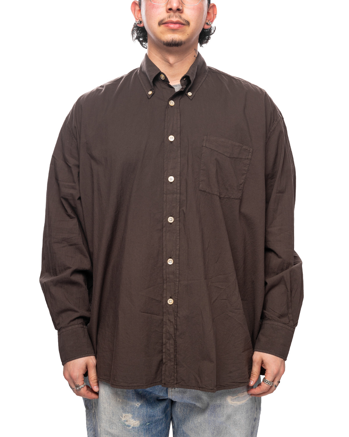 Borrowed BD Shirt Faded Brown Cotton Voile - 1