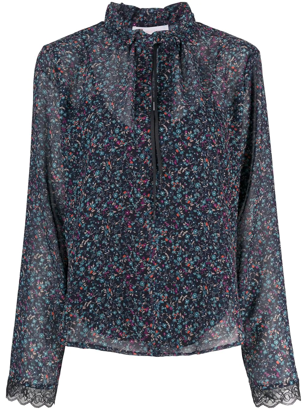 floral-print semi-sheer top - 1