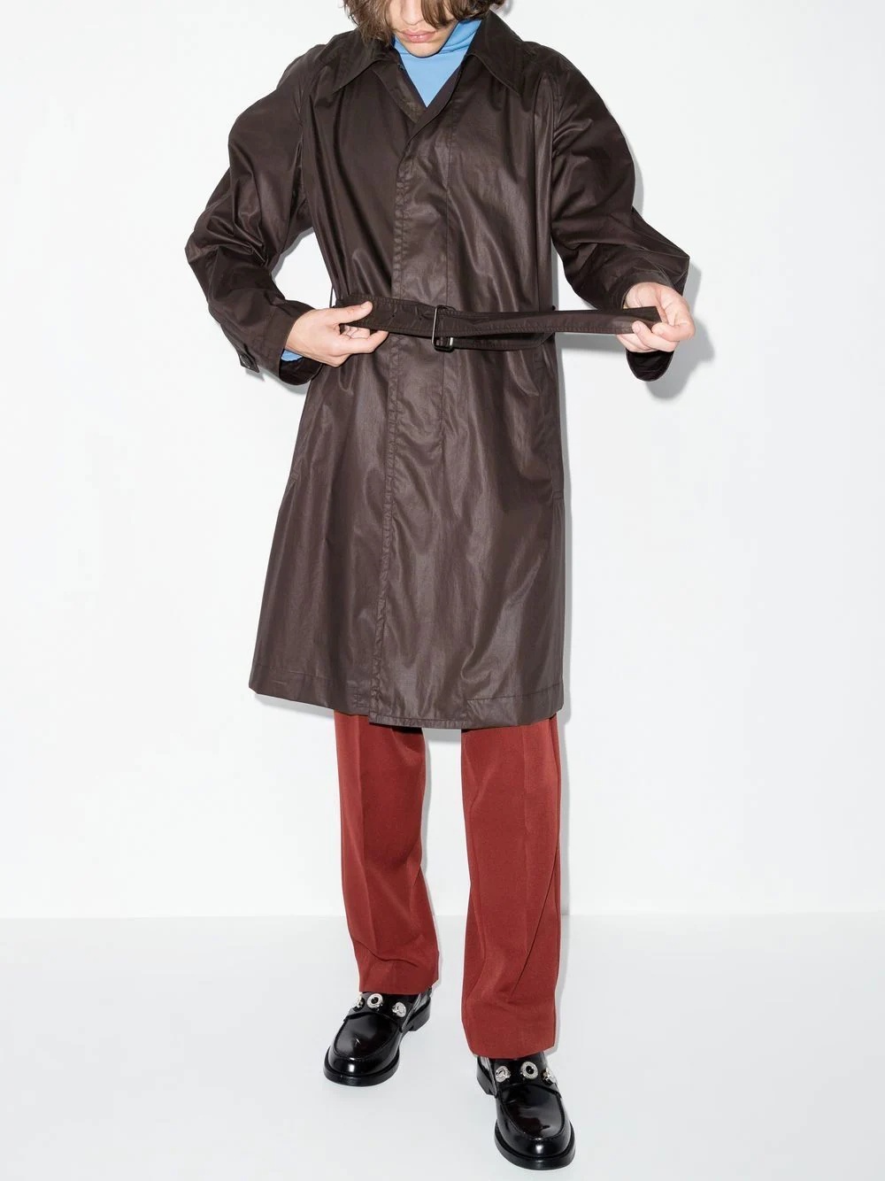 mid-length belted trench coat - 4