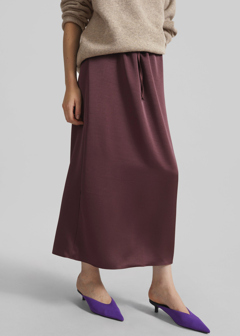 Loray Satin Midi Skirt - Burgundy 6