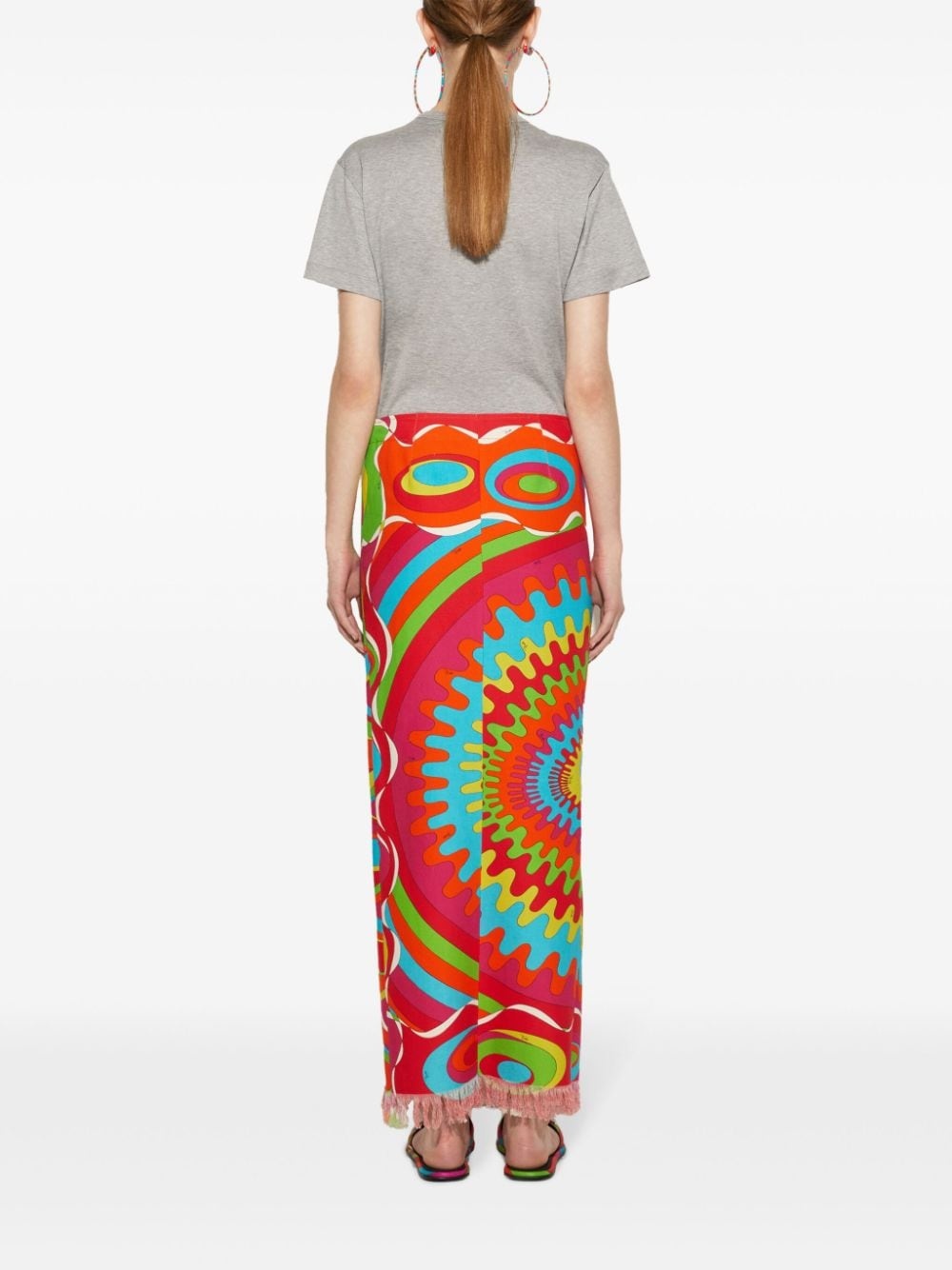 geometric print frayed maxi skirt - 4