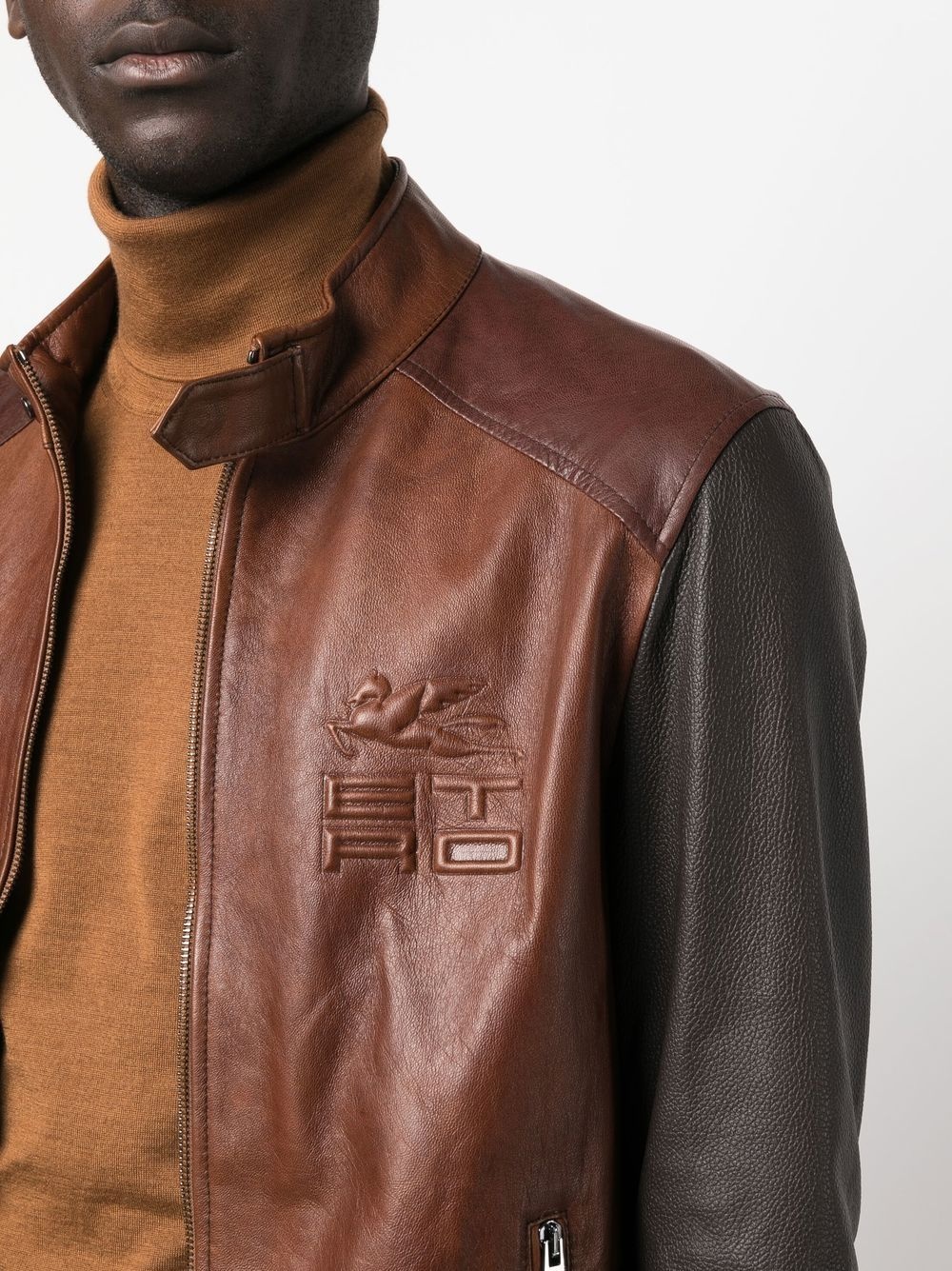 logo-patch detail leather jacket - 5