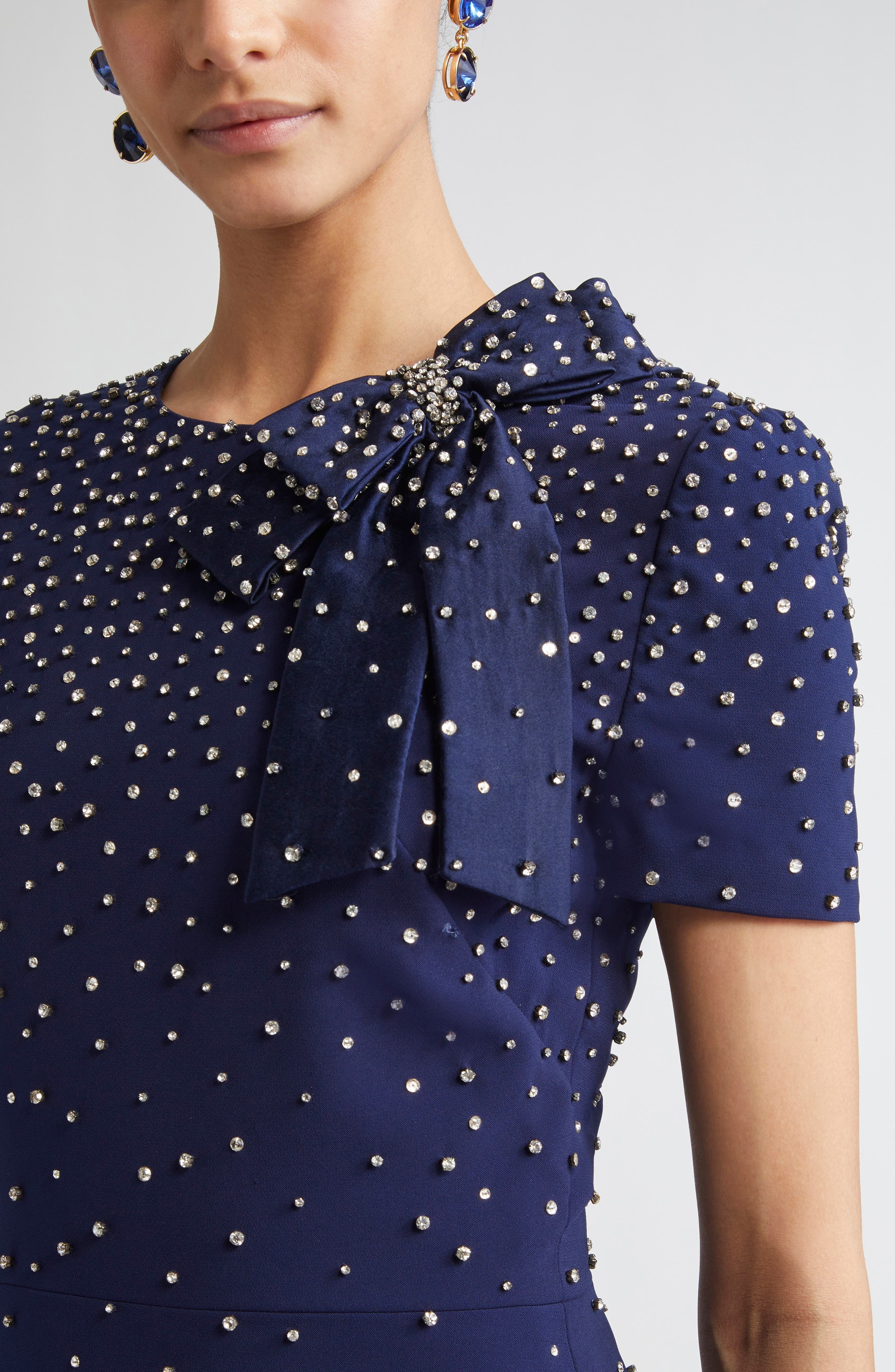 Carolina Herrera Crystal Embellished Stretch Crepe Minidress in Midnight at Nordstrom - 4