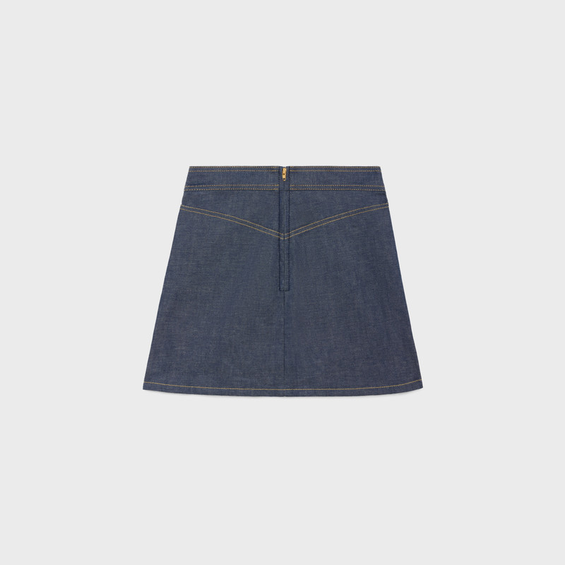 CELINE trapeze mini skirt in raw wash denim outlook